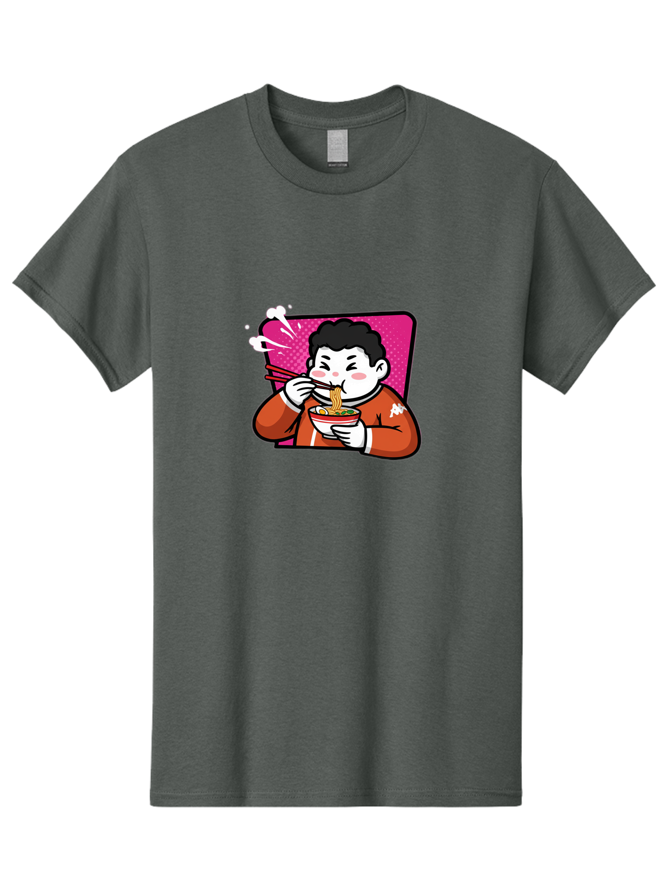Man-Eating-Ramen Men'S Graphic Tee, 100% Cotton, Comfortable Casual Summer Wear, Machine Washable, Cartoon Boy Eating Ramen, Steaming Hot Noodles, Chopsticks In Action, Kawaii Character, Anime Style, Foodie Culture, Asian Cuisine, Baa966