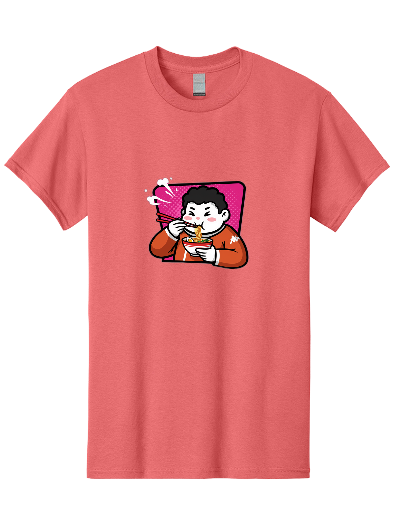 Man-Eating-Ramen Men'S Graphic Tee, 100% Cotton, Comfortable Casual Summer Wear, Machine Washable, Cartoon Boy Eating Ramen, Steaming Hot Noodles, Chopsticks In Action, Kawaii Character, Anime Style, Foodie Culture, Asian Cuisine, Baa966