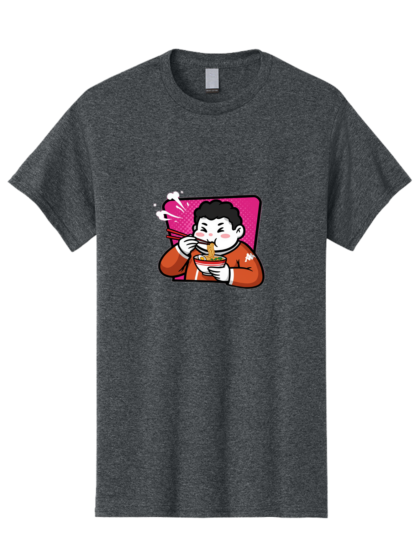 Man-Eating-Ramen Men'S Graphic Tee, 100% Cotton, Comfortable Casual Summer Wear, Machine Washable, Cartoon Boy Eating Ramen, Steaming Hot Noodles, Chopsticks In Action, Kawaii Character, Anime Style, Foodie Culture, Asian Cuisine, Baa966
