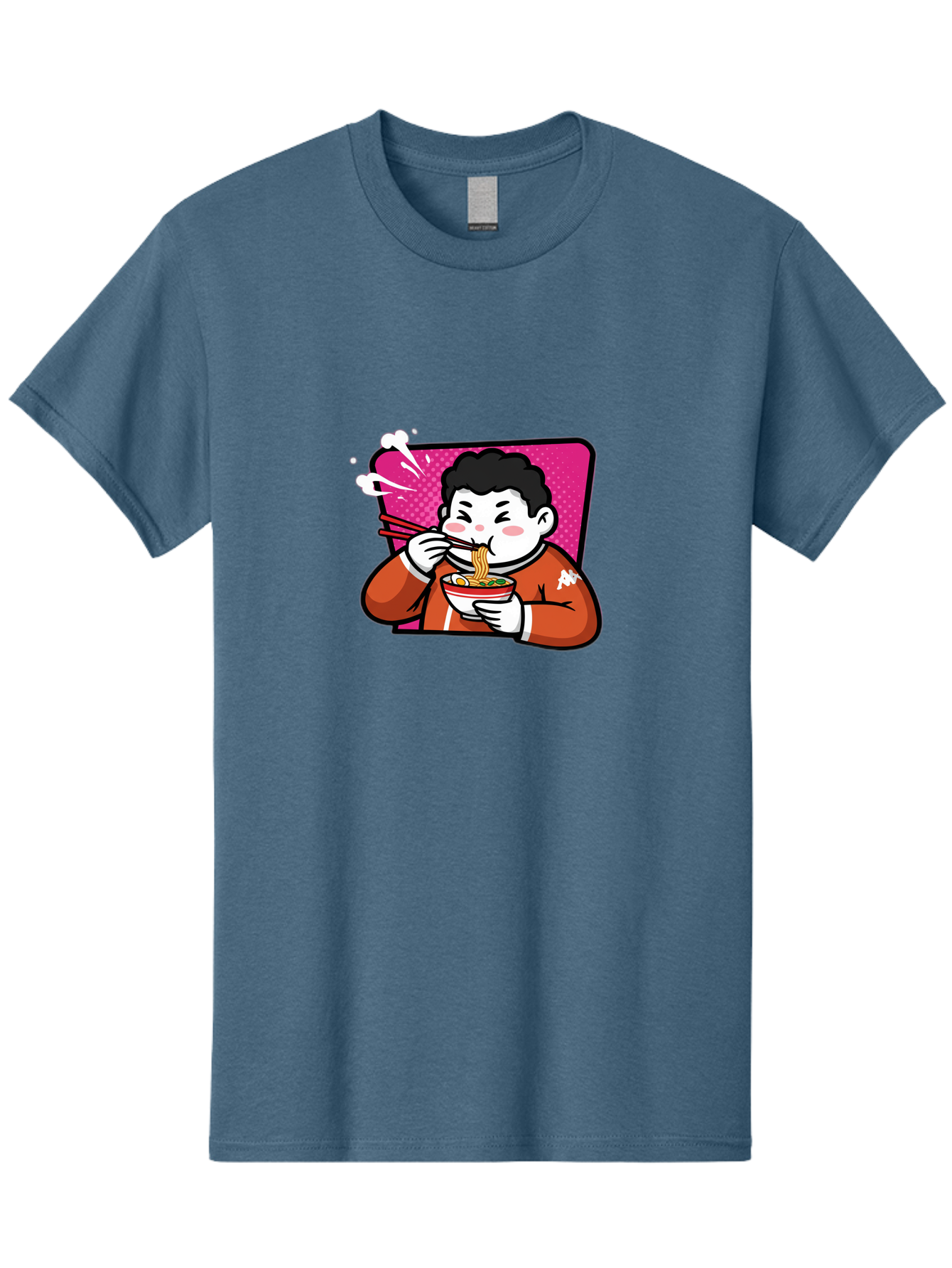 Man-Eating-Ramen Men'S Graphic Tee, 100% Cotton, Comfortable Casual Summer Wear, Machine Washable, Cartoon Boy Eating Ramen, Steaming Hot Noodles, Chopsticks In Action, Kawaii Character, Anime Style, Foodie Culture, Asian Cuisine, Baa966
