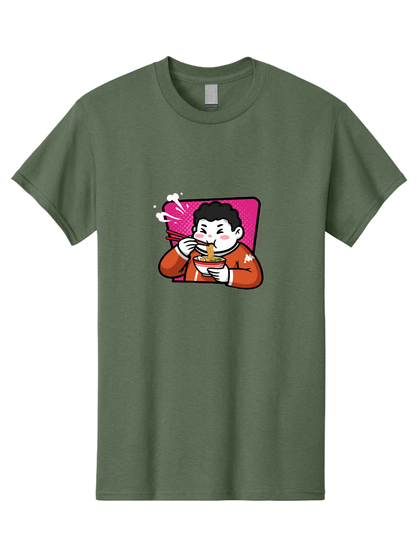Man-Eating-Ramen Men'S Graphic Tee, 100% Cotton, Comfortable Casual Summer Wear, Machine Washable, Cartoon Boy Eating Ramen, Steaming Hot Noodles, Chopsticks In Action, Kawaii Character, Anime Style, Foodie Culture, Asian Cuisine, Baa966