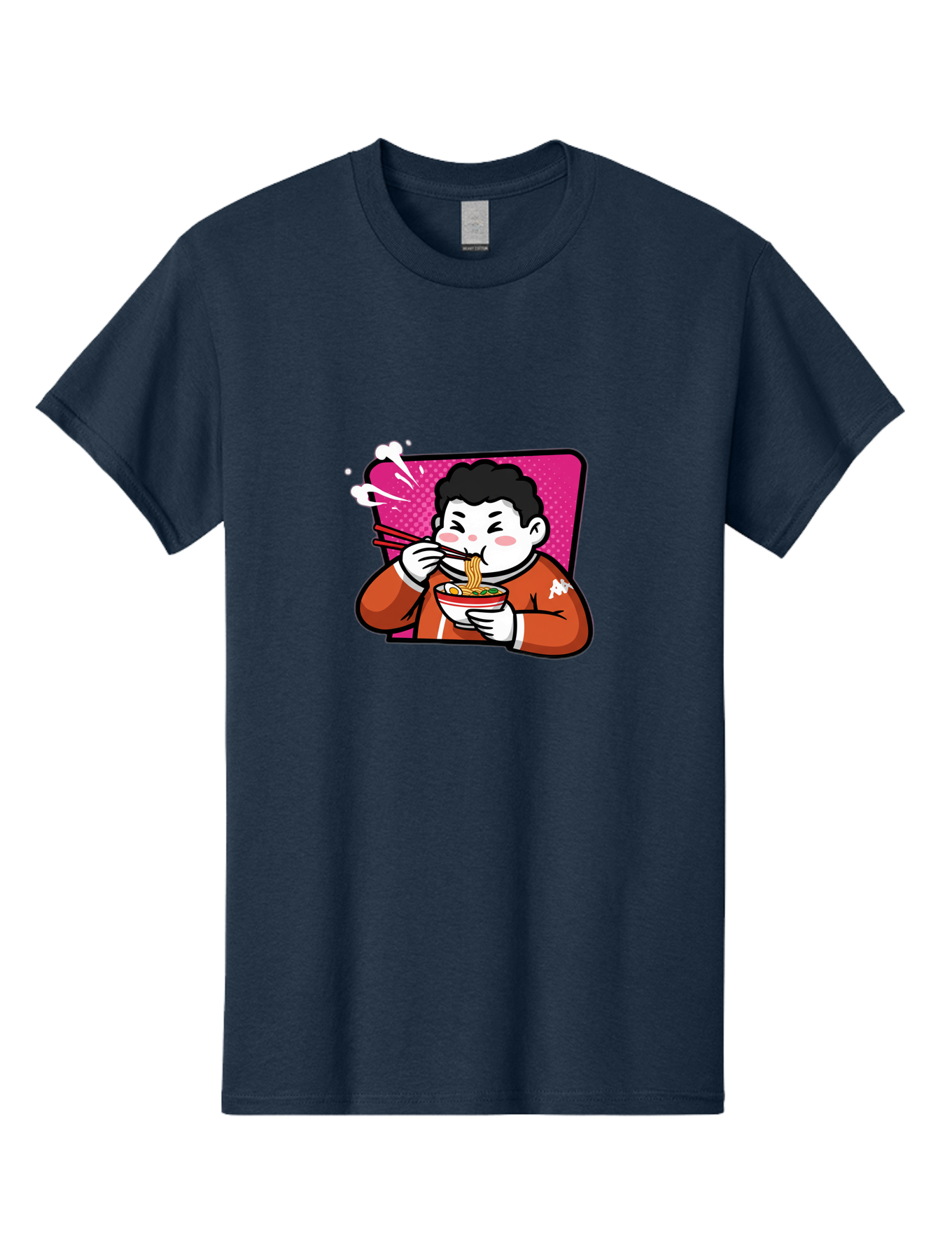 Man-Eating-Ramen Men'S Graphic Tee, 100% Cotton, Comfortable Casual Summer Wear, Machine Washable, Cartoon Boy Eating Ramen, Steaming Hot Noodles, Chopsticks In Action, Kawaii Character, Anime Style, Foodie Culture, Asian Cuisine, Baa966