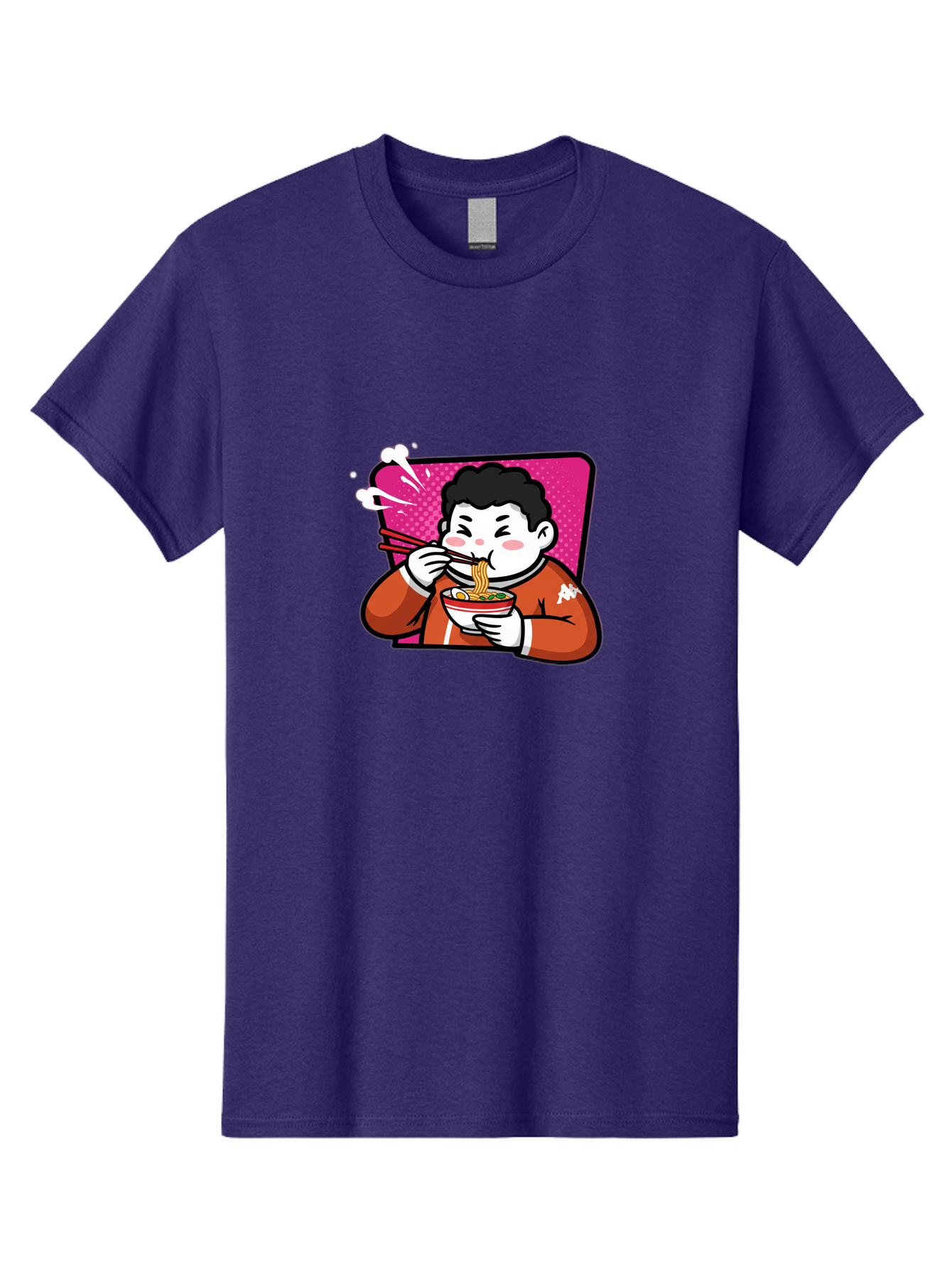 Man-Eating-Ramen Men'S Graphic Tee, 100% Cotton, Comfortable Casual Summer Wear, Machine Washable, Cartoon Boy Eating Ramen, Steaming Hot Noodles, Chopsticks In Action, Kawaii Character, Anime Style, Foodie Culture, Asian Cuisine, Baa966