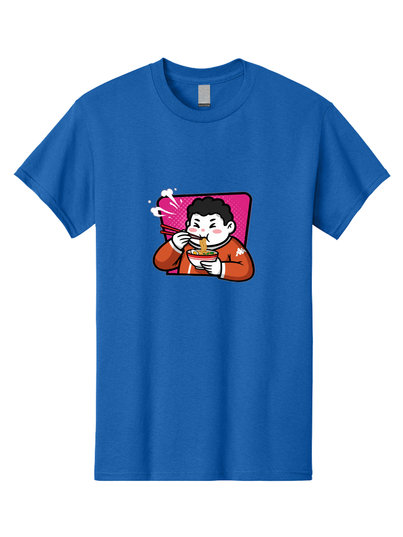 Man-Eating-Ramen Men'S Graphic Tee, 100% Cotton, Comfortable Casual Summer Wear, Machine Washable, Cartoon Boy Eating Ramen, Steaming Hot Noodles, Chopsticks In Action, Kawaii Character, Anime Style, Foodie Culture, Asian Cuisine, Baa966