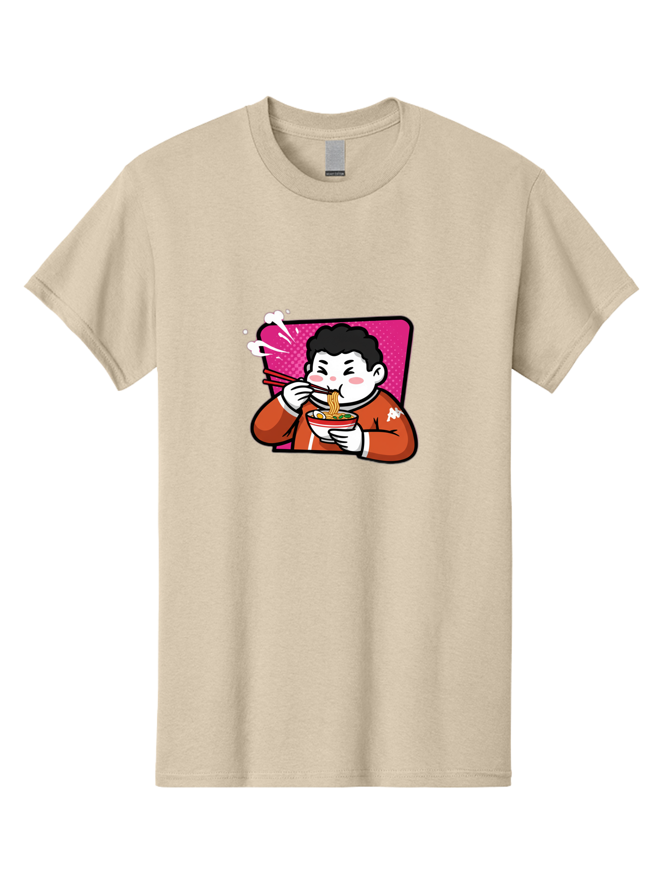 Man-Eating-Ramen Men'S Graphic Tee, 100% Cotton, Comfortable Casual Summer Wear, Machine Washable, Cartoon Boy Eating Ramen, Steaming Hot Noodles, Chopsticks In Action, Kawaii Character, Anime Style, Foodie Culture, Asian Cuisine, Baa966