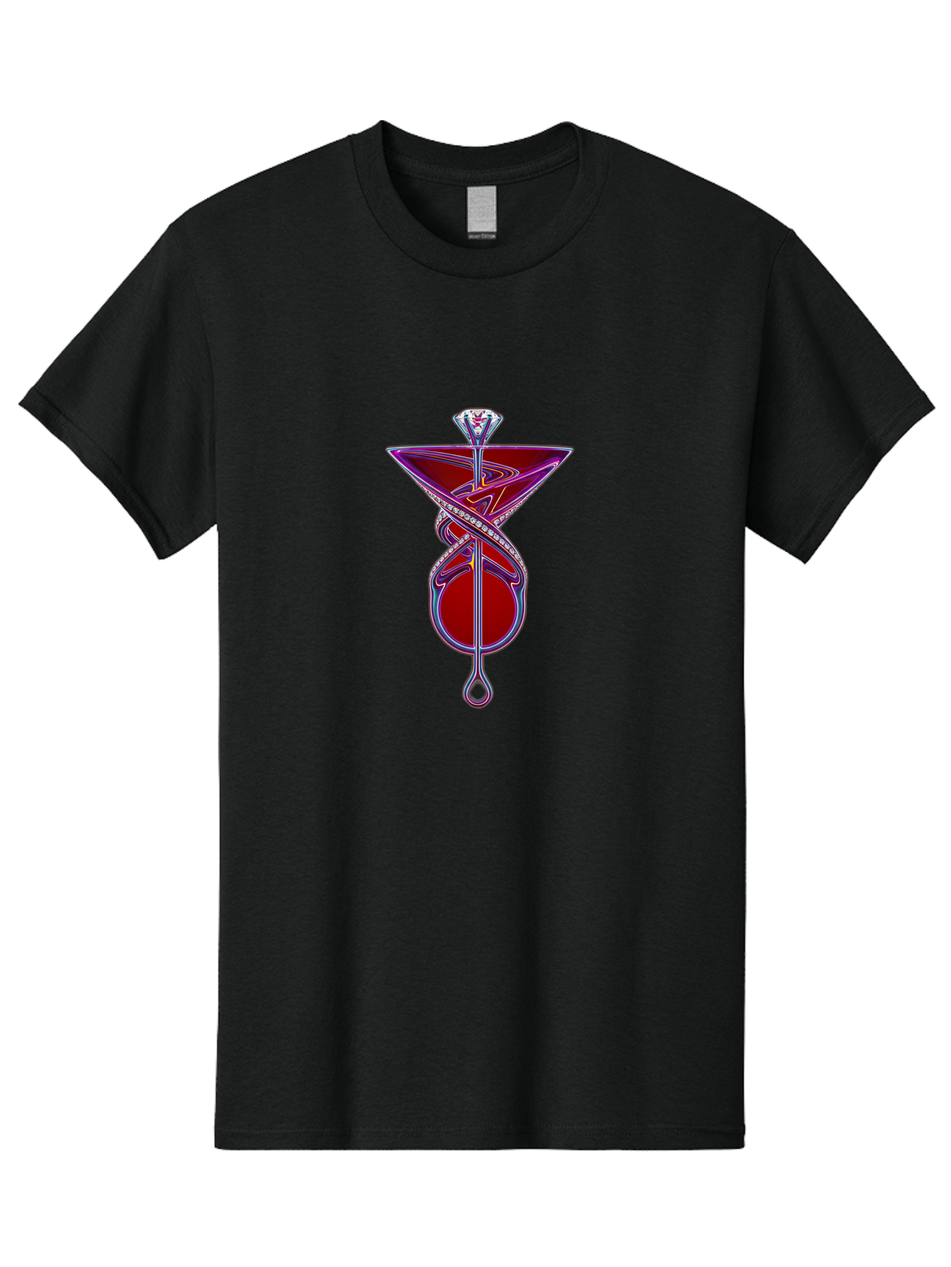 Martini-Glass-With-Snake Men'S Graphic Tee, 100% Cotton, Comfortable Casual Summer Wear, Machine Washable, Martini Glass, Cocktail, Diamond Ring, Luxury, Purple Accents, Red Liquid, Swirling Design, Glamorous, Sophisticated, Celebratory Drink Baa969