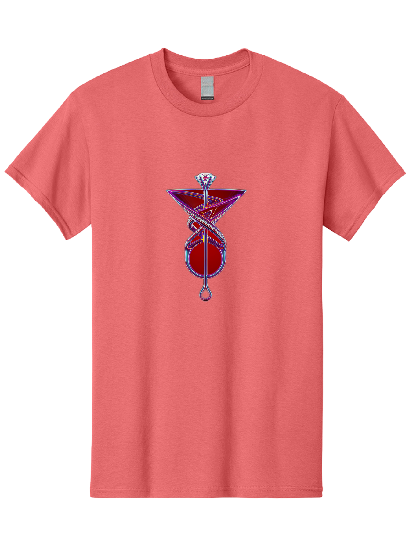 Martini-Glass-With-Snake Men'S Graphic Tee, 100% Cotton, Comfortable Casual Summer Wear, Machine Washable, Martini Glass, Cocktail, Diamond Ring, Luxury, Purple Accents, Red Liquid, Swirling Design, Glamorous, Sophisticated, Celebratory Drink Baa969