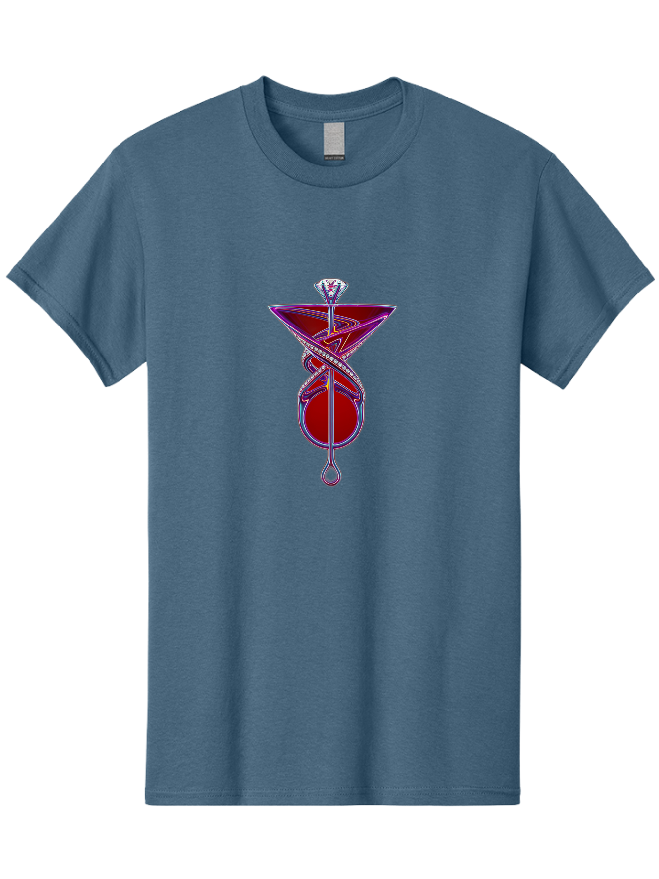Martini-Glass-With-Snake Men'S Graphic Tee, 100% Cotton, Comfortable Casual Summer Wear, Machine Washable, Martini Glass, Cocktail, Diamond Ring, Luxury, Purple Accents, Red Liquid, Swirling Design, Glamorous, Sophisticated, Celebratory Drink Baa969