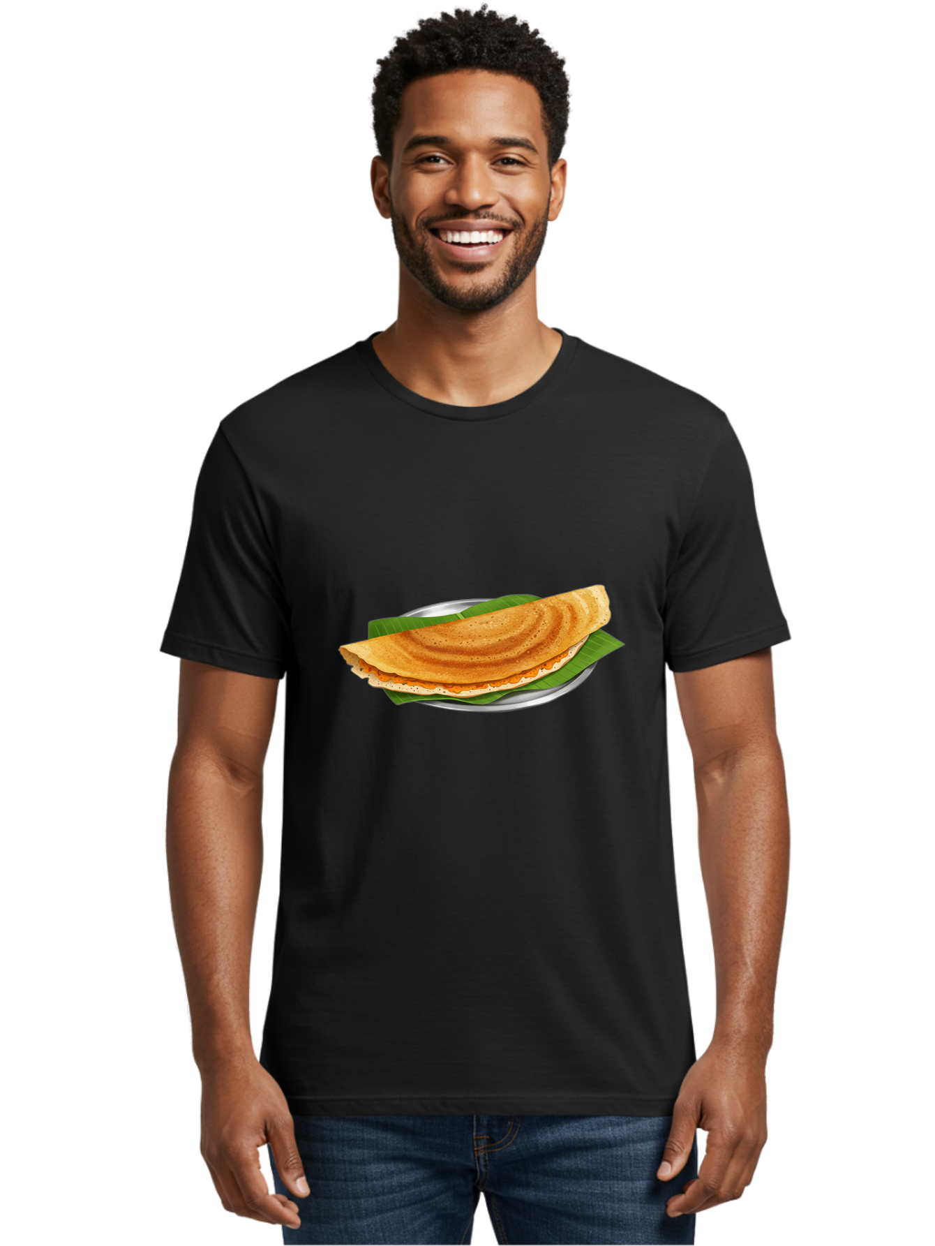 Masala-Dosa-1 Men'S Graphic Tee, 100% Cotton, Comfortable Casual Summer Wear, Machine Washable, South Indian Cuisine, Masala Dosa, Traditional Food, Fermented Crepe, Spicy Filling, Crispy Texture, Banana Leaf, Stainless Steel Plate, Baa970
