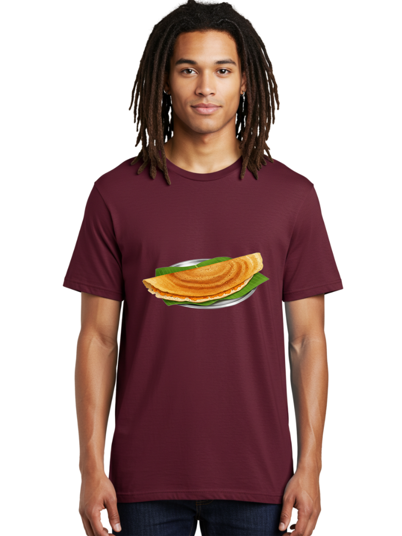 Masala-Dosa-1 Men'S Graphic Tee, 100% Cotton, Comfortable Casual Summer Wear, Machine Washable, South Indian Cuisine, Masala Dosa, Traditional Food, Fermented Crepe, Spicy Filling, Crispy Texture, Banana Leaf, Stainless Steel Plate, Baa970