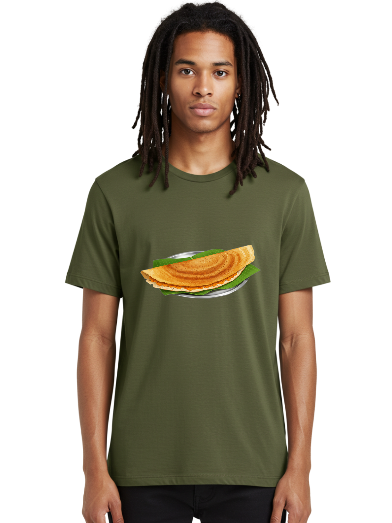Masala-Dosa-1 Men'S Graphic Tee, 100% Cotton, Comfortable Casual Summer Wear, Machine Washable, South Indian Cuisine, Masala Dosa, Traditional Food, Fermented Crepe, Spicy Filling, Crispy Texture, Banana Leaf, Stainless Steel Plate, Baa970