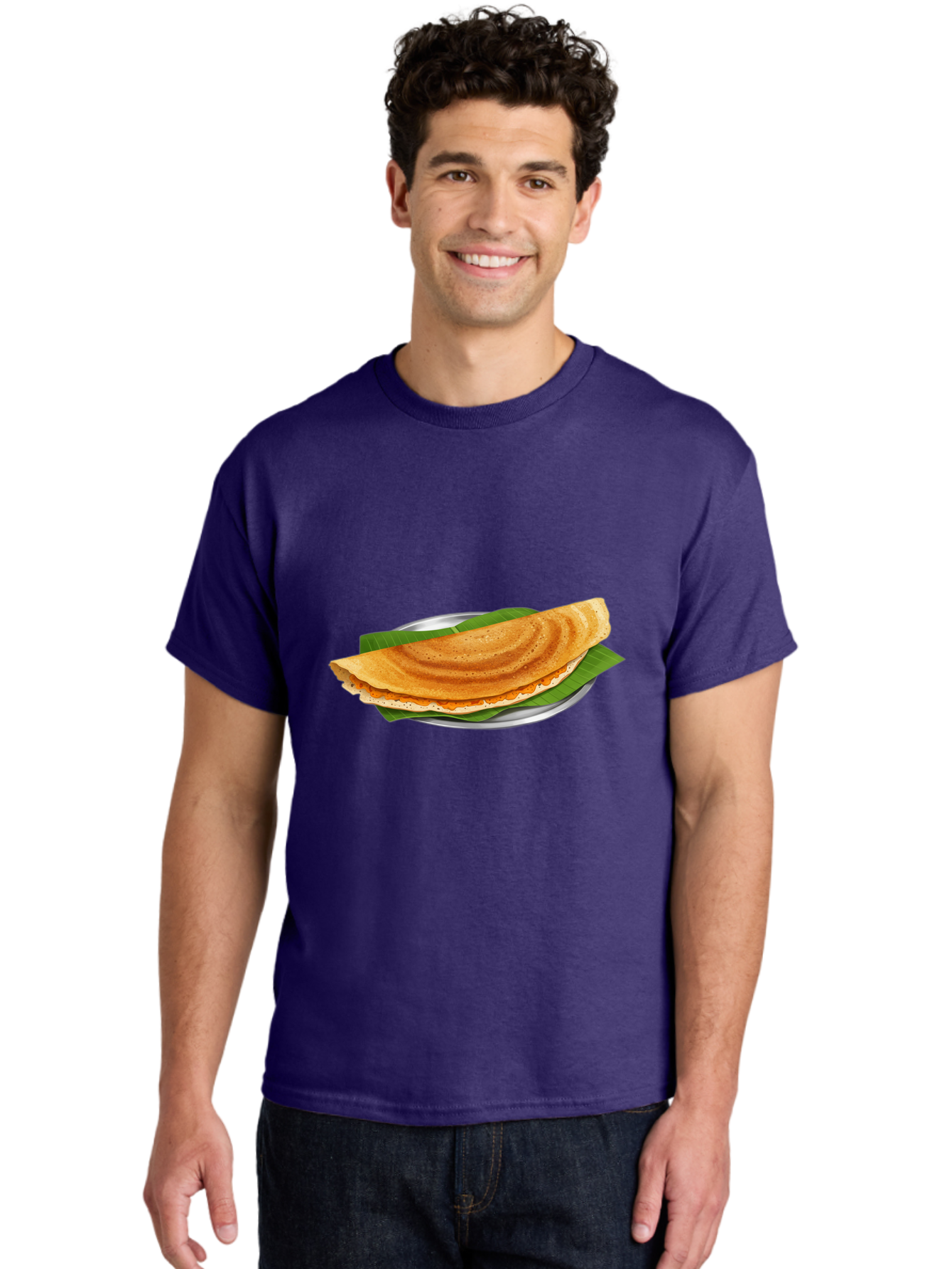 Masala-Dosa-1 Men'S Graphic Tee, 100% Cotton, Comfortable Casual Summer Wear, Machine Washable, South Indian Cuisine, Masala Dosa, Traditional Food, Fermented Crepe, Spicy Filling, Crispy Texture, Banana Leaf, Stainless Steel Plate, Baa970