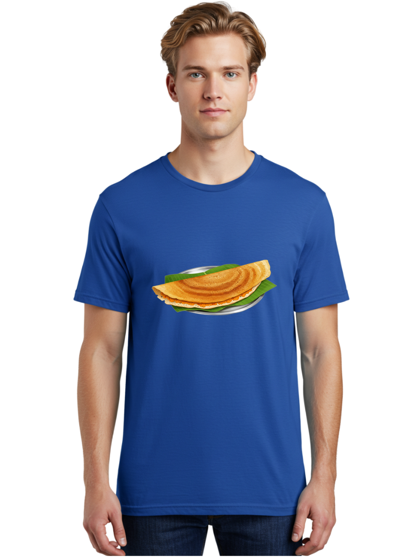Masala-Dosa-1 Men'S Graphic Tee, 100% Cotton, Comfortable Casual Summer Wear, Machine Washable, South Indian Cuisine, Masala Dosa, Traditional Food, Fermented Crepe, Spicy Filling, Crispy Texture, Banana Leaf, Stainless Steel Plate, Baa970