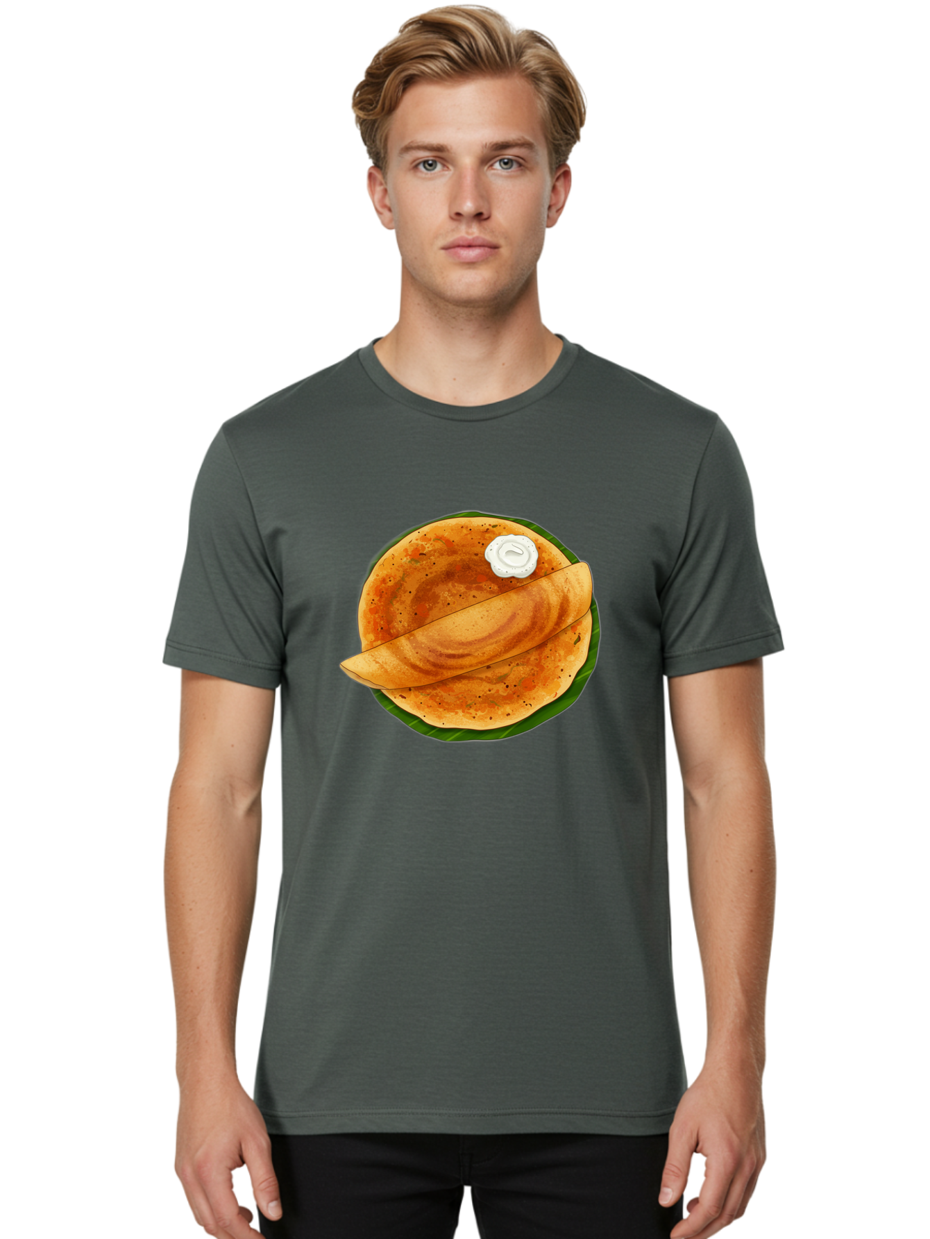 Masala-Dosa-10 Men'S Graphic Tee, 100% Cotton, Comfortable Casual Summer Wear, Machine Washable, South Indian Cuisine, Traditional Breakfast, Fermented Rice, Black Lentils, Crispy Dosa, Chutney, Savory Flavors, Indian Food, Dosa Recipe, Baa971