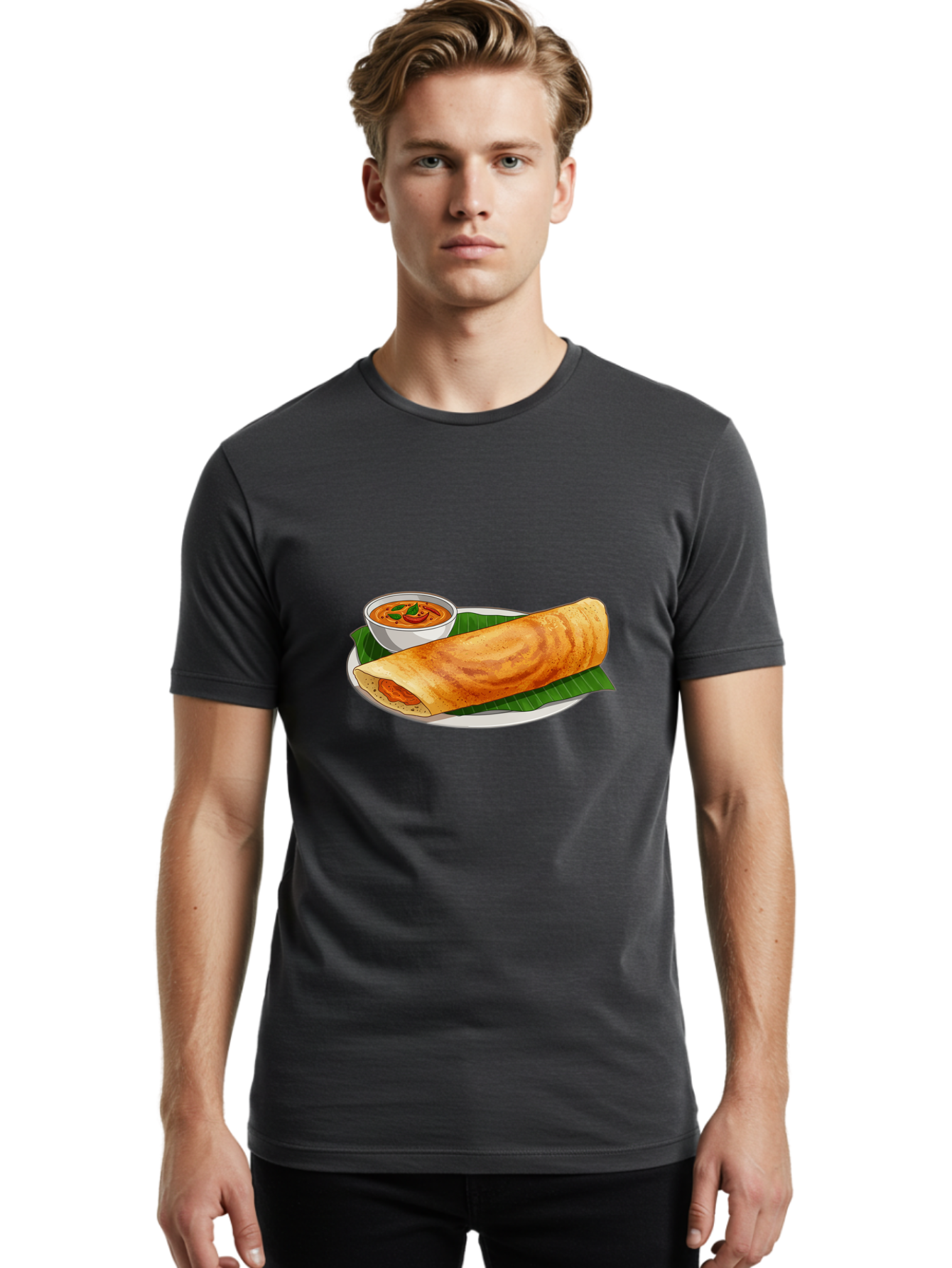 Masala-Dosa-11 Men'S Graphic Tee, 100% Cotton, Comfortable Casual Summer Wear, Machine Washable, South Indian Cuisine, Traditional Breakfast, Masala Dosa, Dosa With Chutney, Savory Crepe, Indian Street Food, Delicious Meal, Flavorful Spices, Baa972