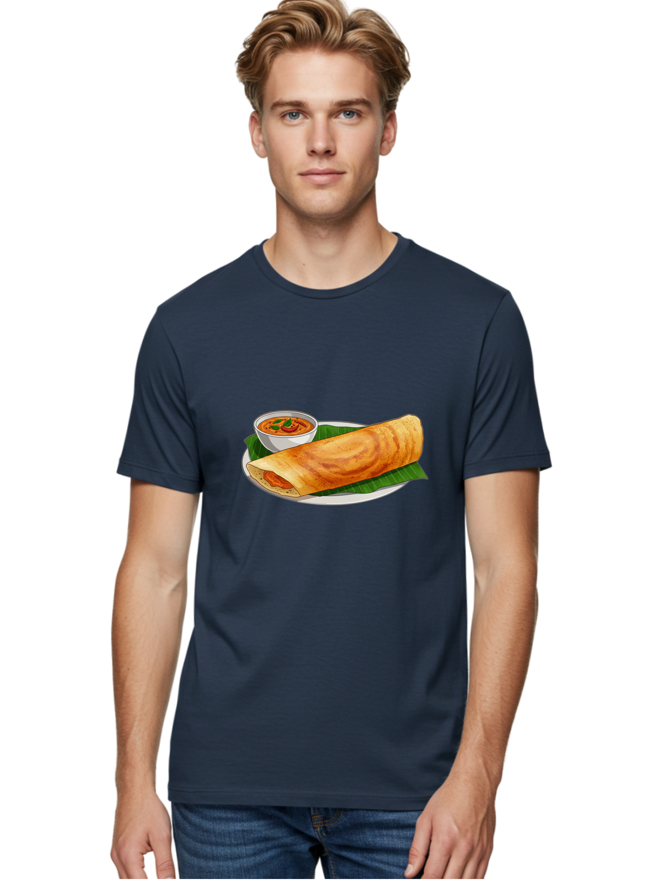 Masala-Dosa-11 Men'S Graphic Tee, 100% Cotton, Comfortable Casual Summer Wear, Machine Washable, South Indian Cuisine, Traditional Breakfast, Masala Dosa, Dosa With Chutney, Savory Crepe, Indian Street Food, Delicious Meal, Flavorful Spices, Baa972