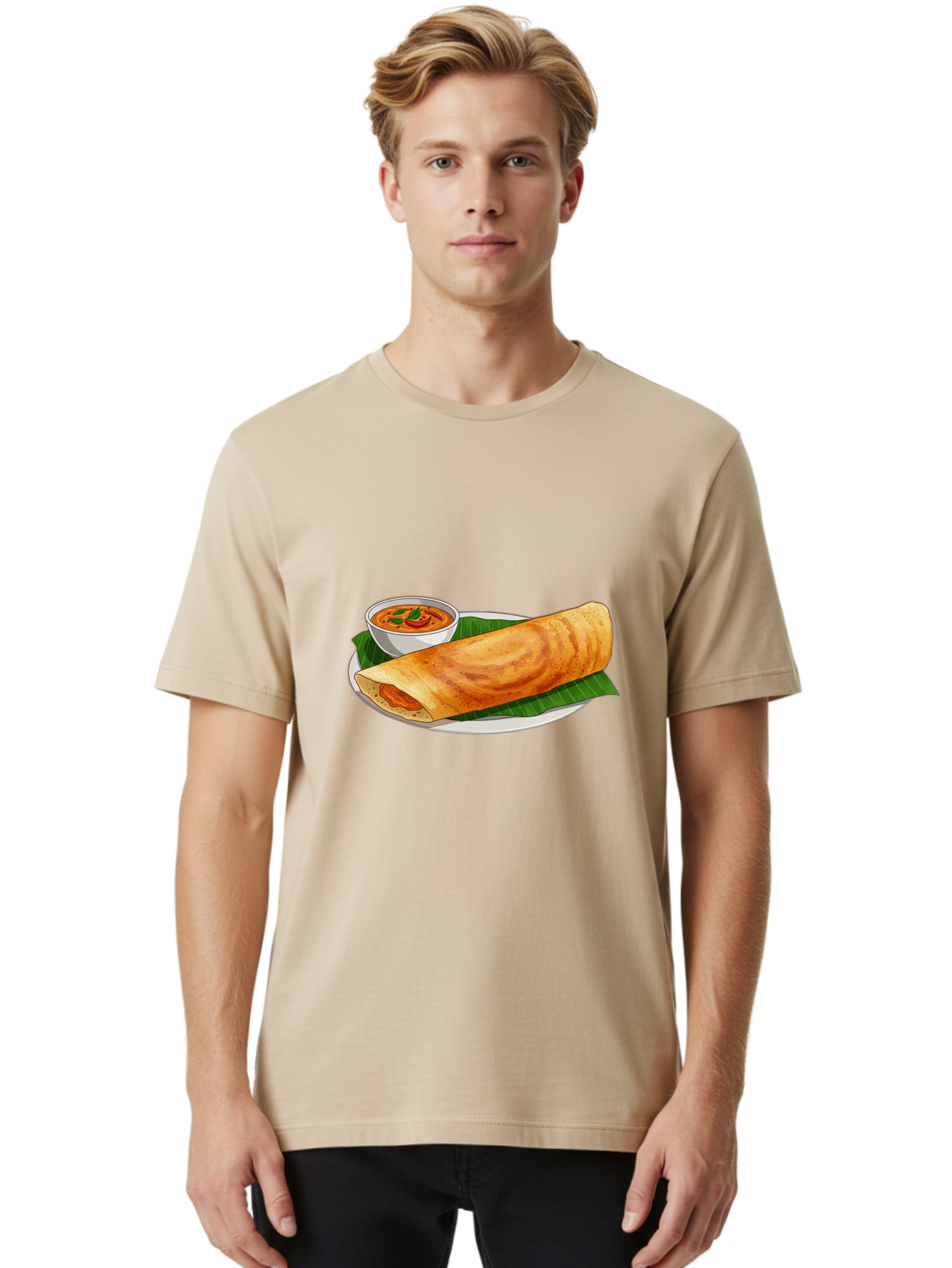 Masala-Dosa-11 Men'S Graphic Tee, 100% Cotton, Comfortable Casual Summer Wear, Machine Washable, South Indian Cuisine, Traditional Breakfast, Masala Dosa, Dosa With Chutney, Savory Crepe, Indian Street Food, Delicious Meal, Flavorful Spices, Baa972