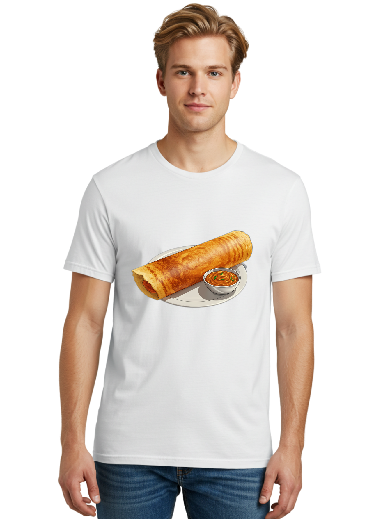 Masala-Dosa-12 Men'S Graphic Tee, 100% Cotton, Comfortable Casual Summer Wear, Machine Washable, South Indian Cuisine, Masala Dosa, Crepe, Fermented Rice, Savory Dish, Chutney, Spicy Food, Traditional Recipe Baa973