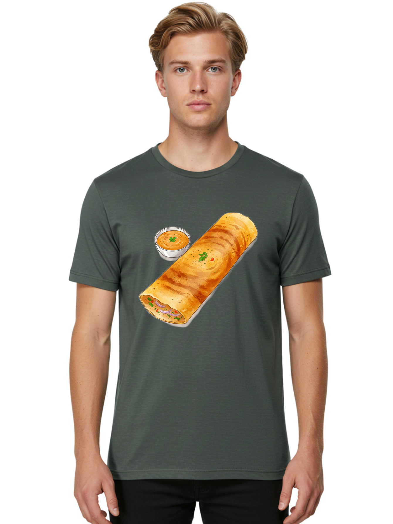Masala-Dosa-13 Men'S Graphic Tee, 100% Cotton, Comfortable Casual Summer Wear, Machine Washable, Masala Dosa, South Indian Cuisine, Crepe, Rolled Dosa, Spicy Filling, Potato And Onion, Chutney, Indian Food, Traditional Dish, Flavorful, Baa974