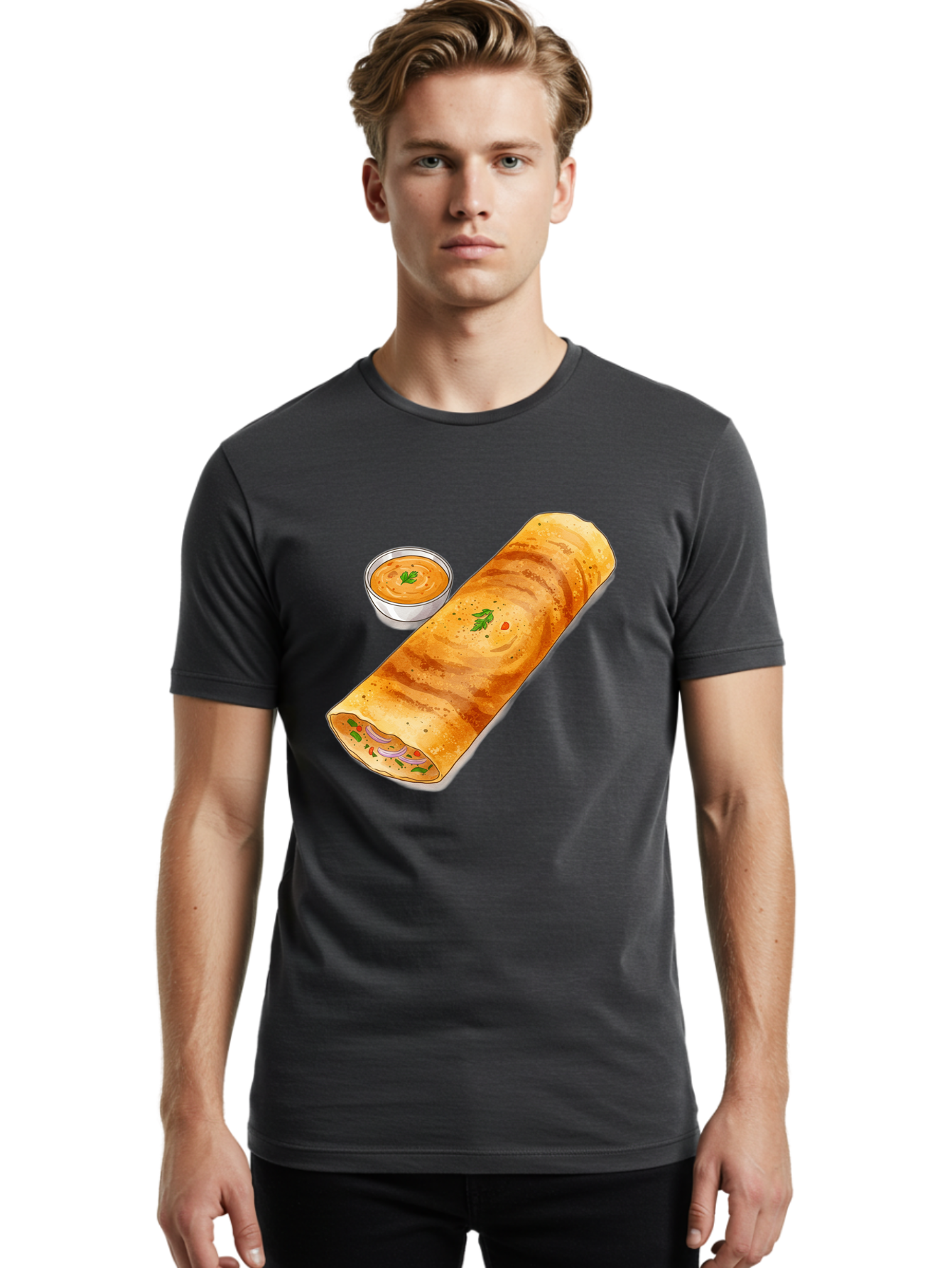 Masala-Dosa-13 Men'S Graphic Tee, 100% Cotton, Comfortable Casual Summer Wear, Machine Washable, Masala Dosa, South Indian Cuisine, Crepe, Rolled Dosa, Spicy Filling, Potato And Onion, Chutney, Indian Food, Traditional Dish, Flavorful, Baa974