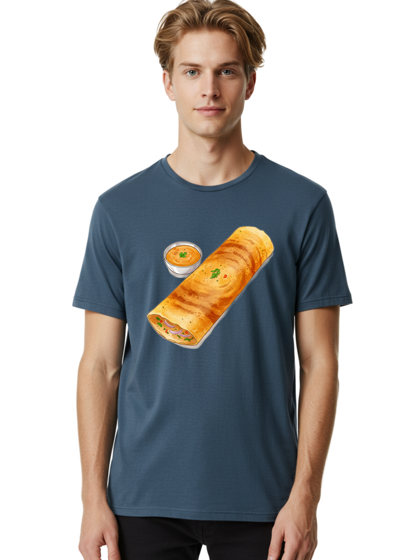 Masala-Dosa-13 Men'S Graphic Tee, 100% Cotton, Comfortable Casual Summer Wear, Machine Washable, Masala Dosa, South Indian Cuisine, Crepe, Rolled Dosa, Spicy Filling, Potato And Onion, Chutney, Indian Food, Traditional Dish, Flavorful, Baa974