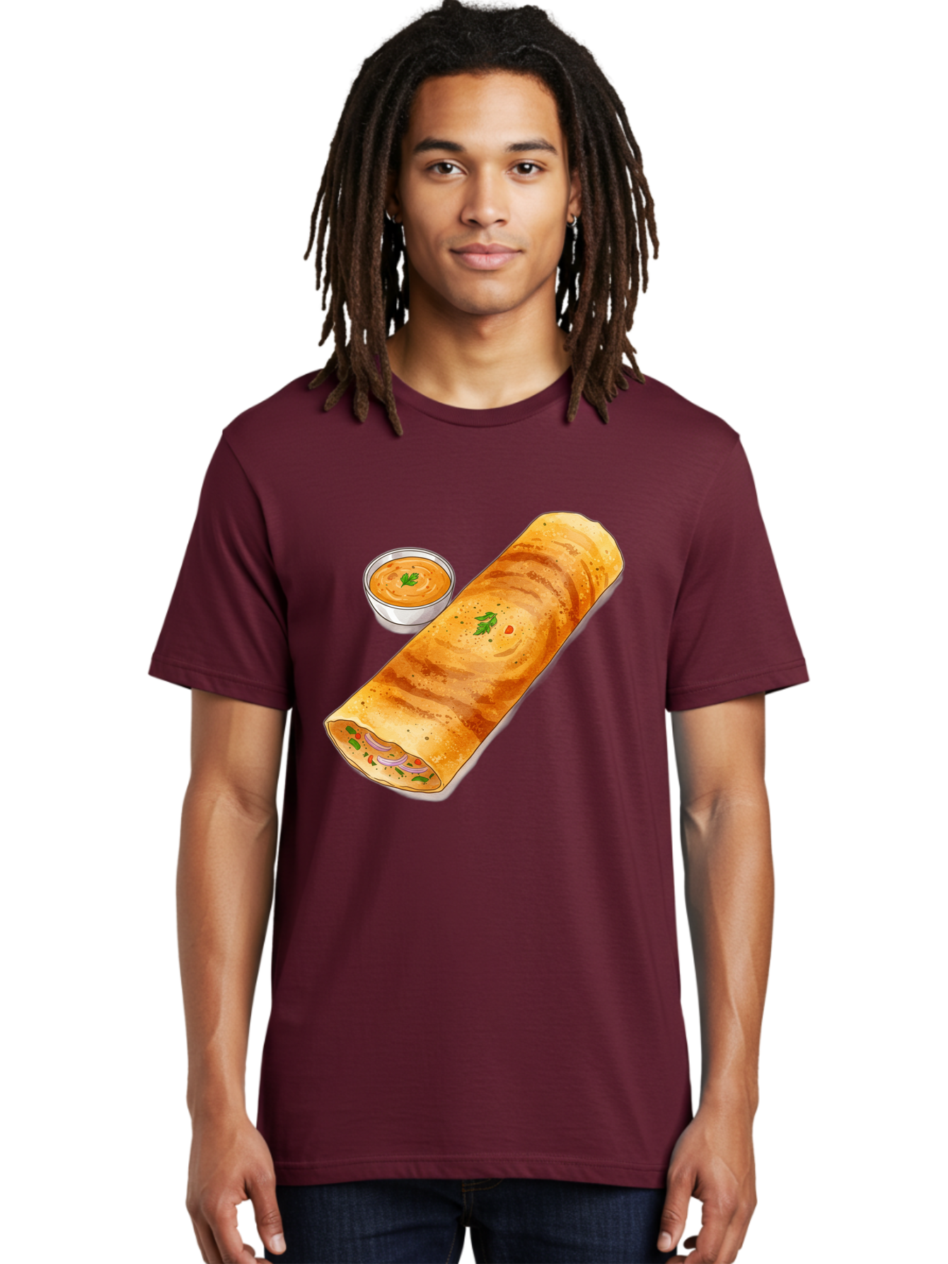 Masala-Dosa-13 Men'S Graphic Tee, 100% Cotton, Comfortable Casual Summer Wear, Machine Washable, Masala Dosa, South Indian Cuisine, Crepe, Rolled Dosa, Spicy Filling, Potato And Onion, Chutney, Indian Food, Traditional Dish, Flavorful, Baa974