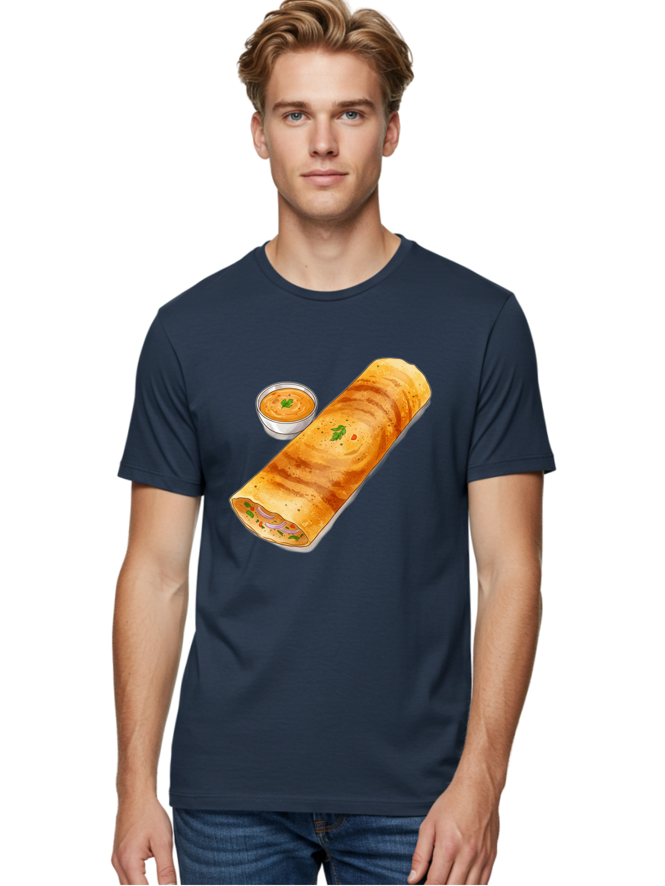 Masala-Dosa-13 Men'S Graphic Tee, 100% Cotton, Comfortable Casual Summer Wear, Machine Washable, Masala Dosa, South Indian Cuisine, Crepe, Rolled Dosa, Spicy Filling, Potato And Onion, Chutney, Indian Food, Traditional Dish, Flavorful, Baa974