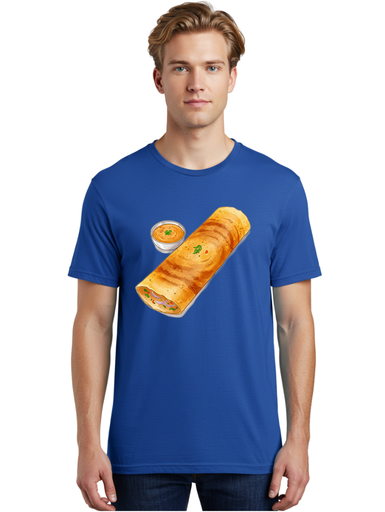 Masala-Dosa-13 Men'S Graphic Tee, 100% Cotton, Comfortable Casual Summer Wear, Machine Washable, Masala Dosa, South Indian Cuisine, Crepe, Rolled Dosa, Spicy Filling, Potato And Onion, Chutney, Indian Food, Traditional Dish, Flavorful, Baa974