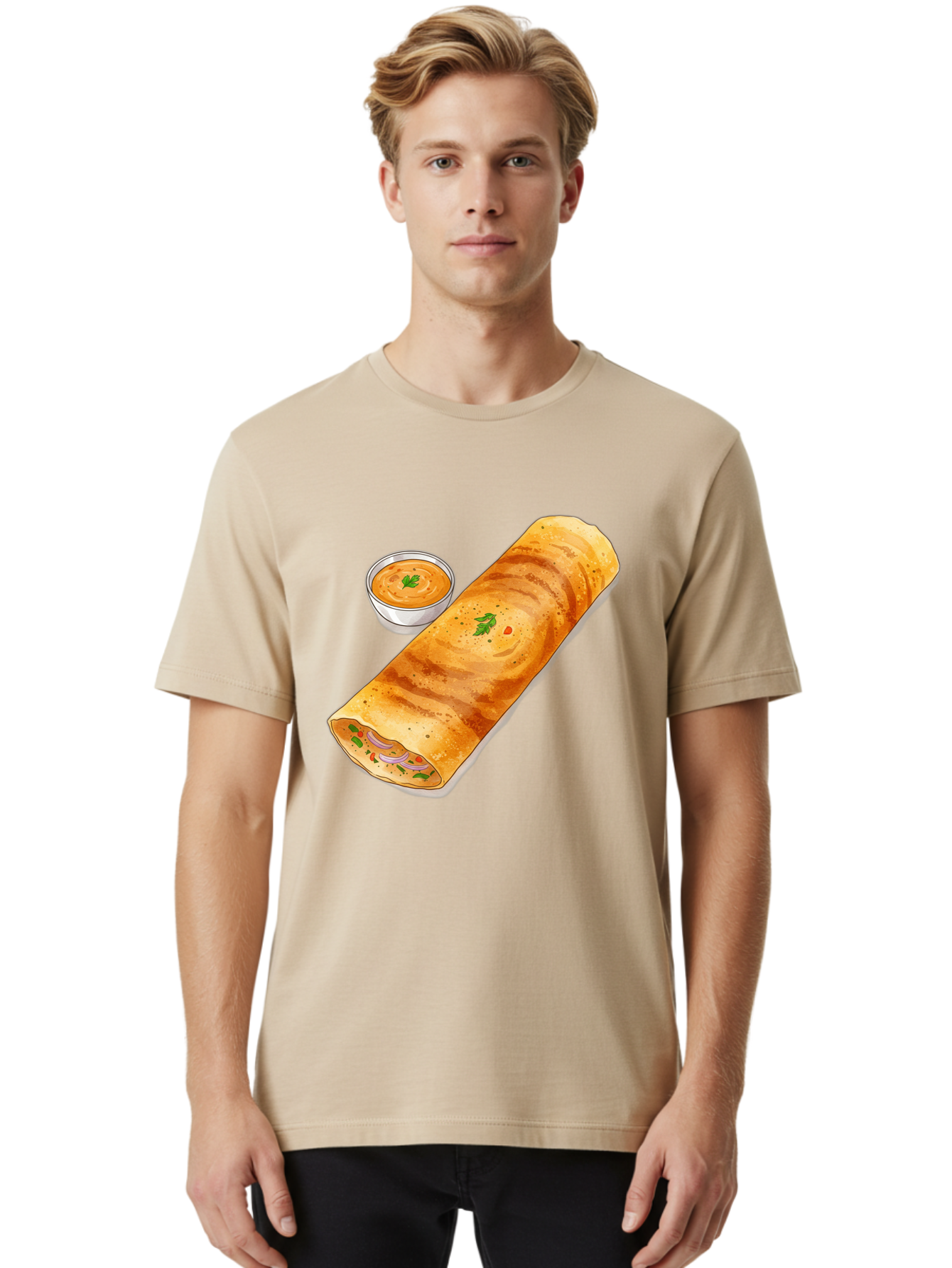 Masala-Dosa-13 Men'S Graphic Tee, 100% Cotton, Comfortable Casual Summer Wear, Machine Washable, Masala Dosa, South Indian Cuisine, Crepe, Rolled Dosa, Spicy Filling, Potato And Onion, Chutney, Indian Food, Traditional Dish, Flavorful, Baa974