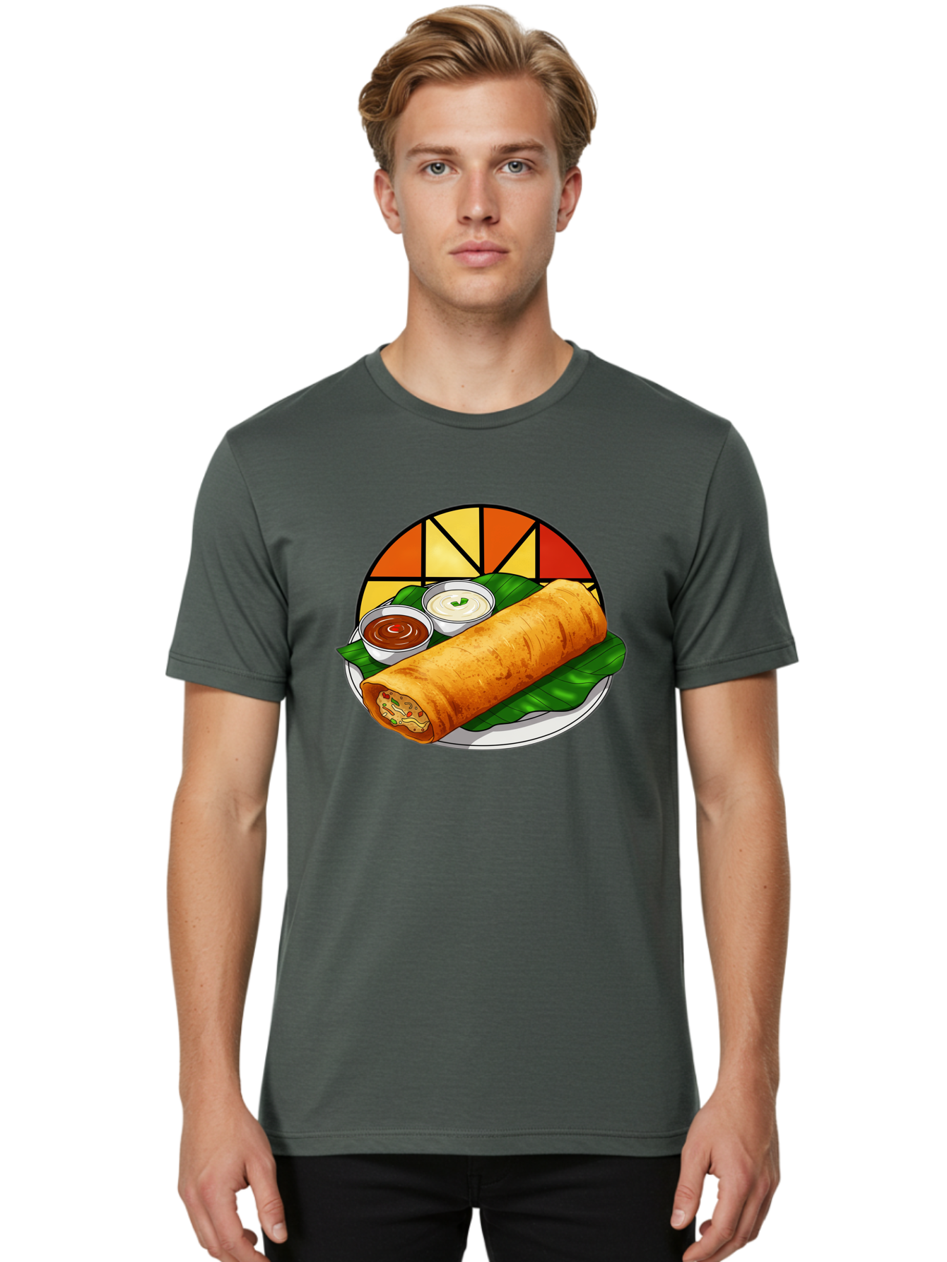 Masala-Dosa-14 Men'S Graphic Tee, 100% Cotton, Comfortable Casual Summer Wear, Machine Washable, South Indian Cuisine, Traditional Dosa, Masala Filling, Chutney, Sambar, Indian Breakfast, Fermented Rice Crepe, Delicious Meal, Baa975