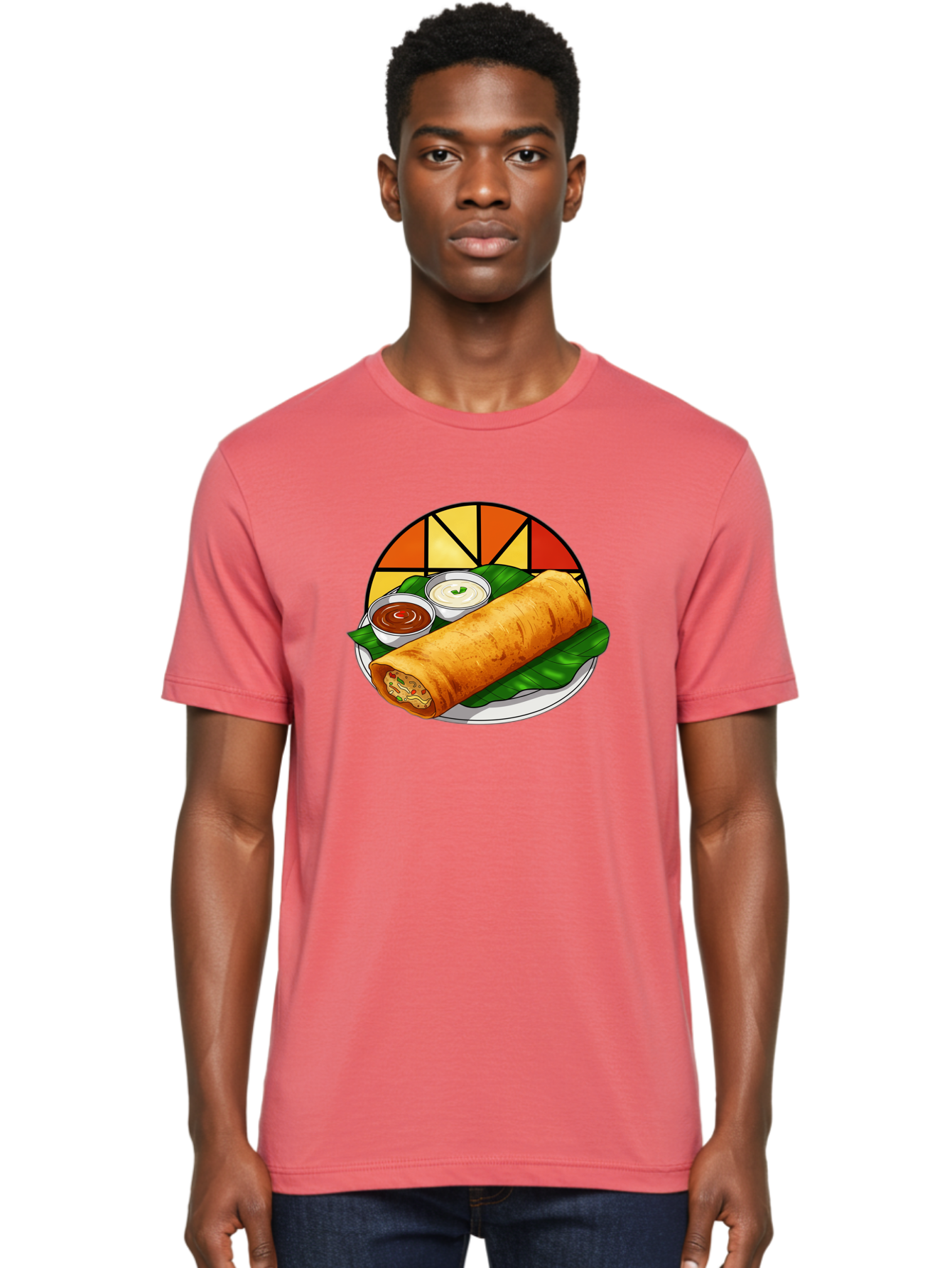 Masala-Dosa-14 Men'S Graphic Tee, 100% Cotton, Comfortable Casual Summer Wear, Machine Washable, South Indian Cuisine, Traditional Dosa, Masala Filling, Chutney, Sambar, Indian Breakfast, Fermented Rice Crepe, Delicious Meal, Baa975