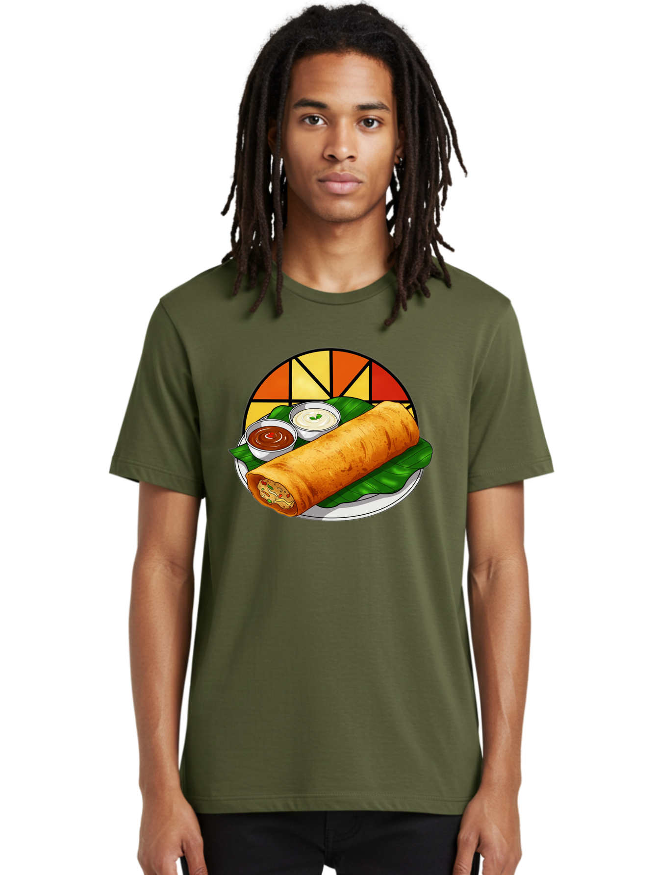 Masala-Dosa-14 Men'S Graphic Tee, 100% Cotton, Comfortable Casual Summer Wear, Machine Washable, South Indian Cuisine, Traditional Dosa, Masala Filling, Chutney, Sambar, Indian Breakfast, Fermented Rice Crepe, Delicious Meal, Baa975