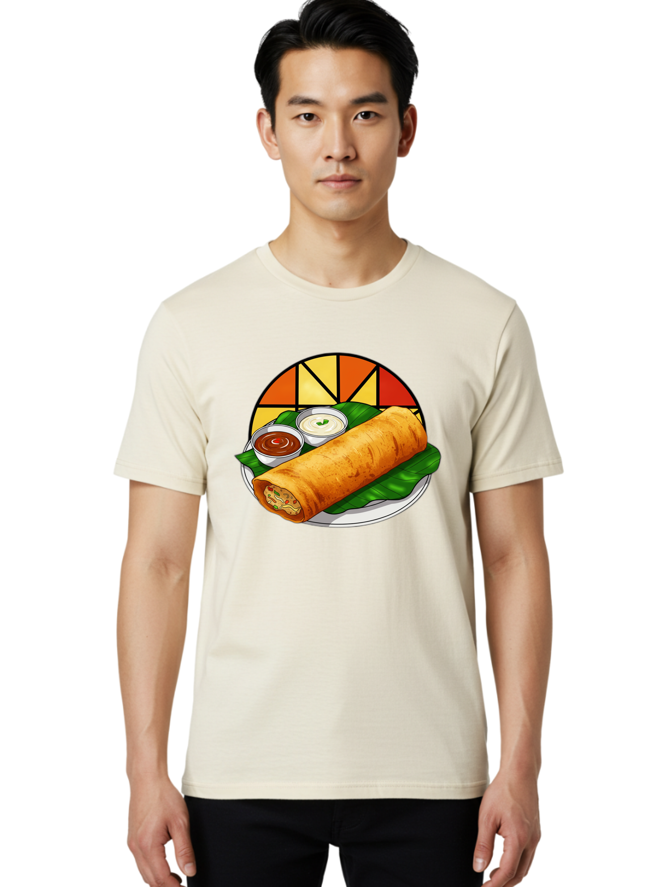 Masala-Dosa-14 Men'S Graphic Tee, 100% Cotton, Comfortable Casual Summer Wear, Machine Washable, South Indian Cuisine, Traditional Dosa, Masala Filling, Chutney, Sambar, Indian Breakfast, Fermented Rice Crepe, Delicious Meal, Baa975