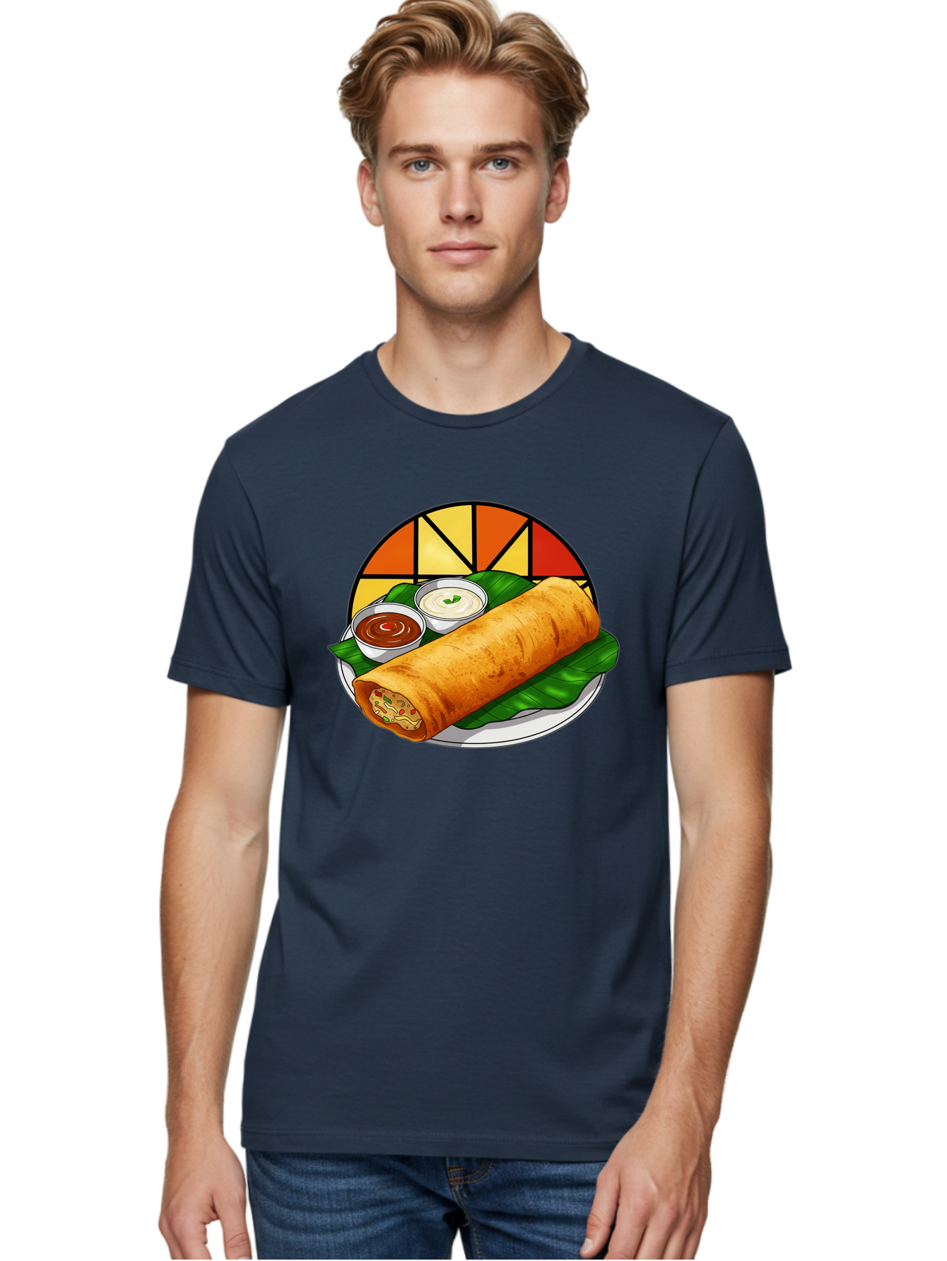Masala-Dosa-14 Men'S Graphic Tee, 100% Cotton, Comfortable Casual Summer Wear, Machine Washable, South Indian Cuisine, Traditional Dosa, Masala Filling, Chutney, Sambar, Indian Breakfast, Fermented Rice Crepe, Delicious Meal, Baa975