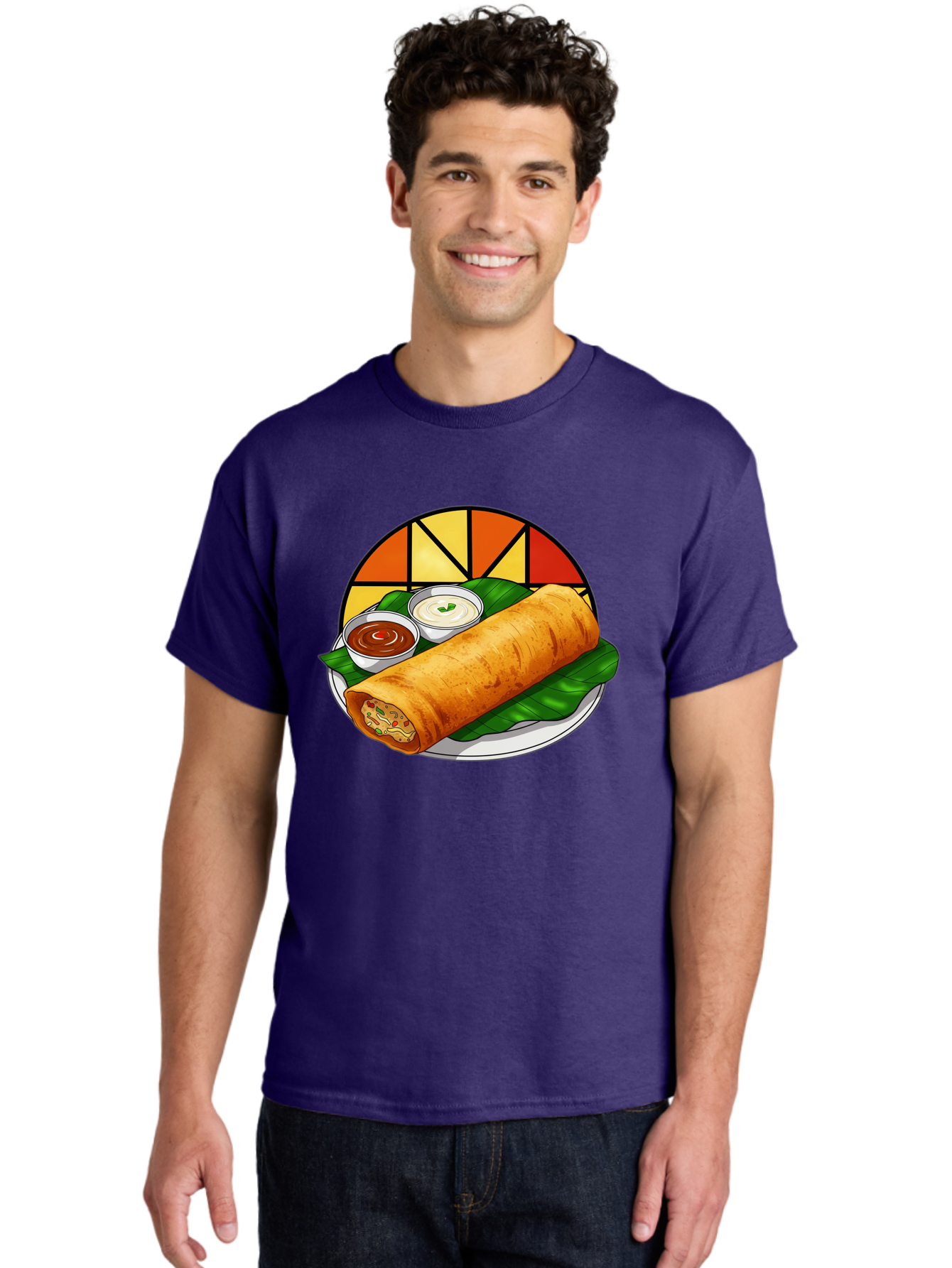 Masala-Dosa-14 Men'S Graphic Tee, 100% Cotton, Comfortable Casual Summer Wear, Machine Washable, South Indian Cuisine, Traditional Dosa, Masala Filling, Chutney, Sambar, Indian Breakfast, Fermented Rice Crepe, Delicious Meal, Baa975