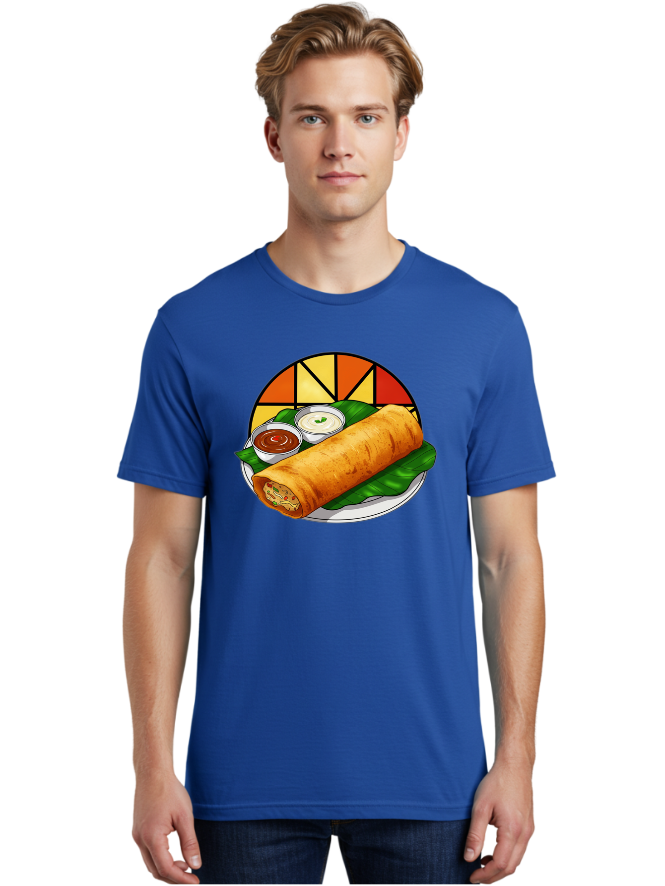 Masala-Dosa-14 Men'S Graphic Tee, 100% Cotton, Comfortable Casual Summer Wear, Machine Washable, South Indian Cuisine, Traditional Dosa, Masala Filling, Chutney, Sambar, Indian Breakfast, Fermented Rice Crepe, Delicious Meal, Baa975