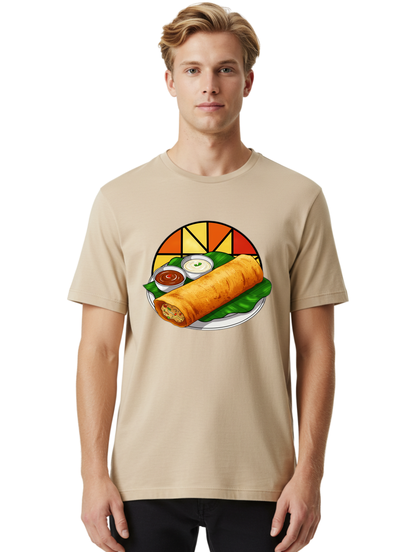 Masala-Dosa-14 Men'S Graphic Tee, 100% Cotton, Comfortable Casual Summer Wear, Machine Washable, South Indian Cuisine, Traditional Dosa, Masala Filling, Chutney, Sambar, Indian Breakfast, Fermented Rice Crepe, Delicious Meal, Baa975