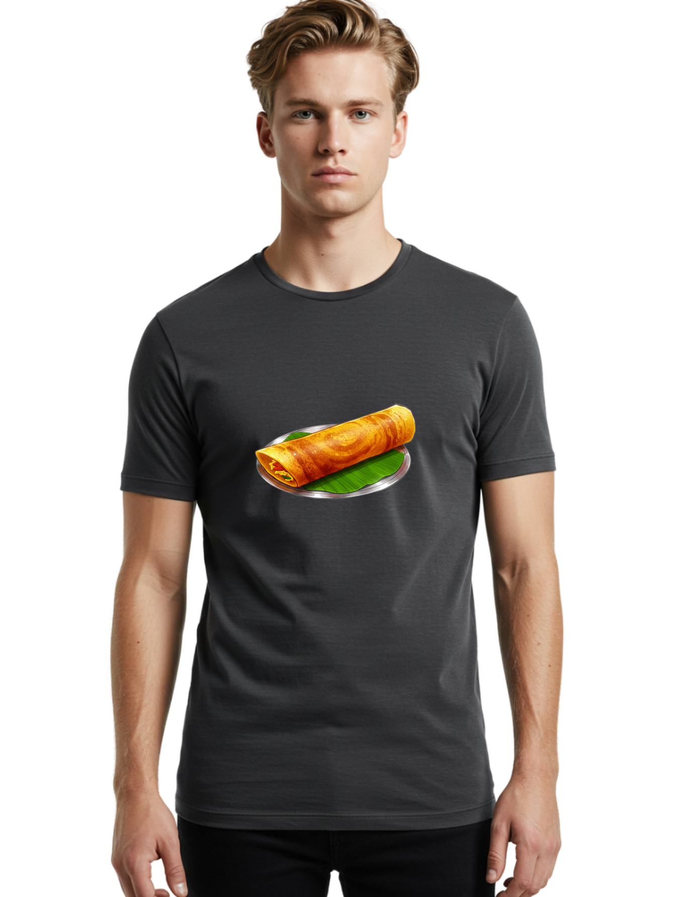 Masala-Dosa-15 Men'S Graphic Tee, 100% Cotton, Comfortable Casual Summer Wear, Machine Washable, Indian Cuisine, South Indian Food, Crispy Dosa, Masala Filling, Traditional Breakfast, Street Food, Savory Crepe, Dosa Recipe, Indian Flatbread Baa976