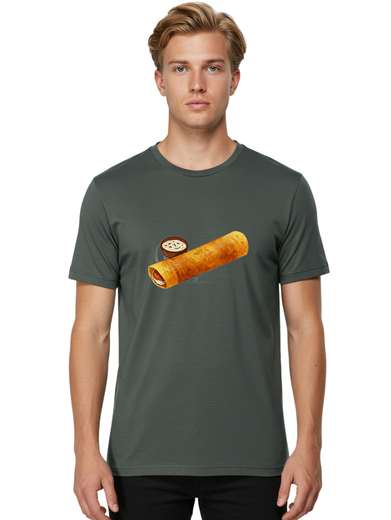 Masala-Dosa-17 Men'S Graphic Tee, 100% Cotton, Comfortable Casual Summer Wear, Machine Washable, South Indian Cuisine, Masala Dosa, Crepe Filled With Spiced Potatoes, Chutney, Traditional Breakfast, Indian Food, Dosa Recipe, Spicy Filling, Baa978