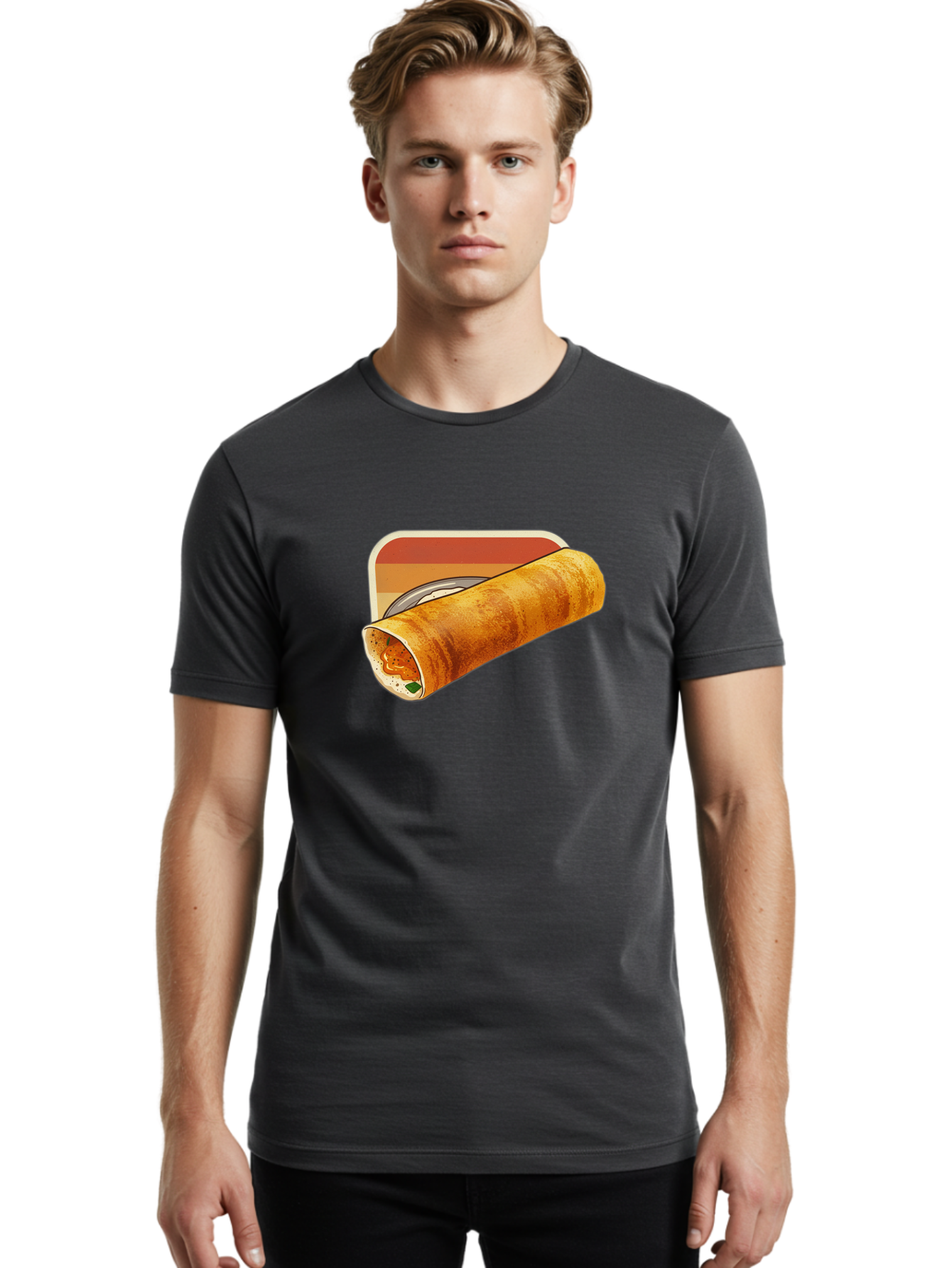 Masala-Dosa-18 Men'S Graphic Tee, 100% Cotton, Comfortable Casual Summer Wear, Machine Washable, South Indian Cuisine, Dosa Recipe, Indian Street Food, Rolled Dosa, Savory Crepe, Spicy Filling, Traditional Breakfast Baa979