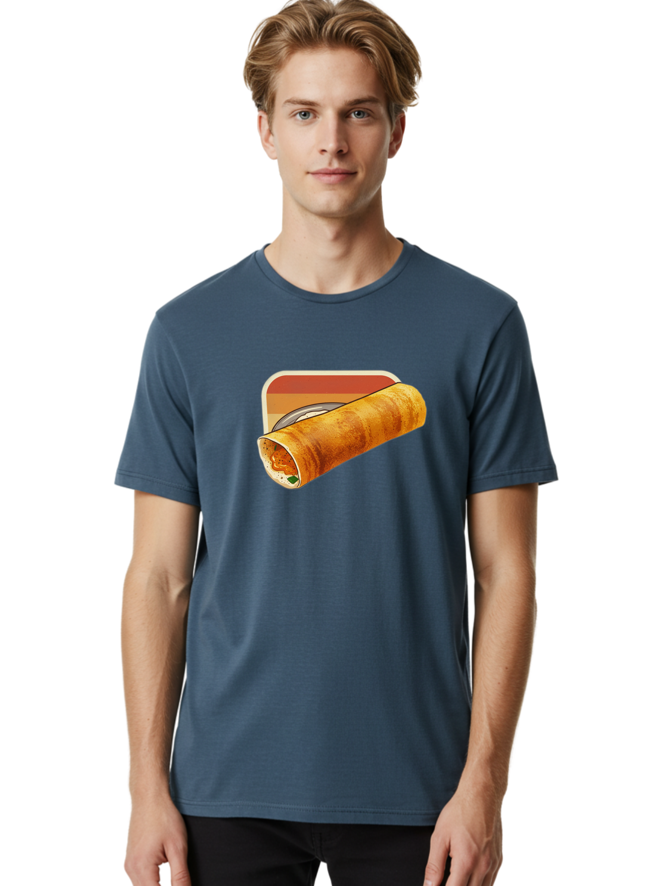 Masala-Dosa-18 Men'S Graphic Tee, 100% Cotton, Comfortable Casual Summer Wear, Machine Washable, South Indian Cuisine, Dosa Recipe, Indian Street Food, Rolled Dosa, Savory Crepe, Spicy Filling, Traditional Breakfast Baa979