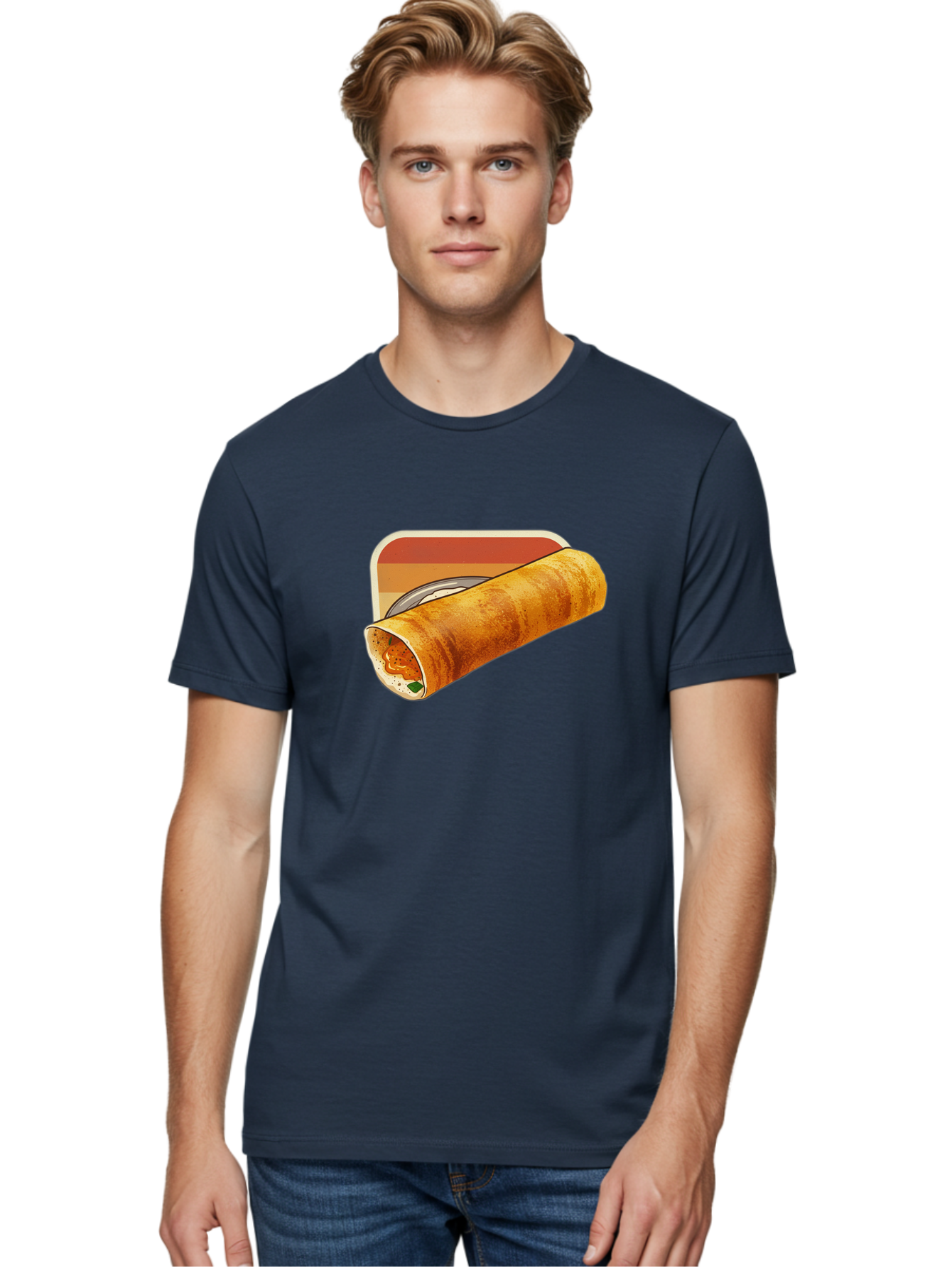 Masala-Dosa-18 Men'S Graphic Tee, 100% Cotton, Comfortable Casual Summer Wear, Machine Washable, South Indian Cuisine, Dosa Recipe, Indian Street Food, Rolled Dosa, Savory Crepe, Spicy Filling, Traditional Breakfast Baa979