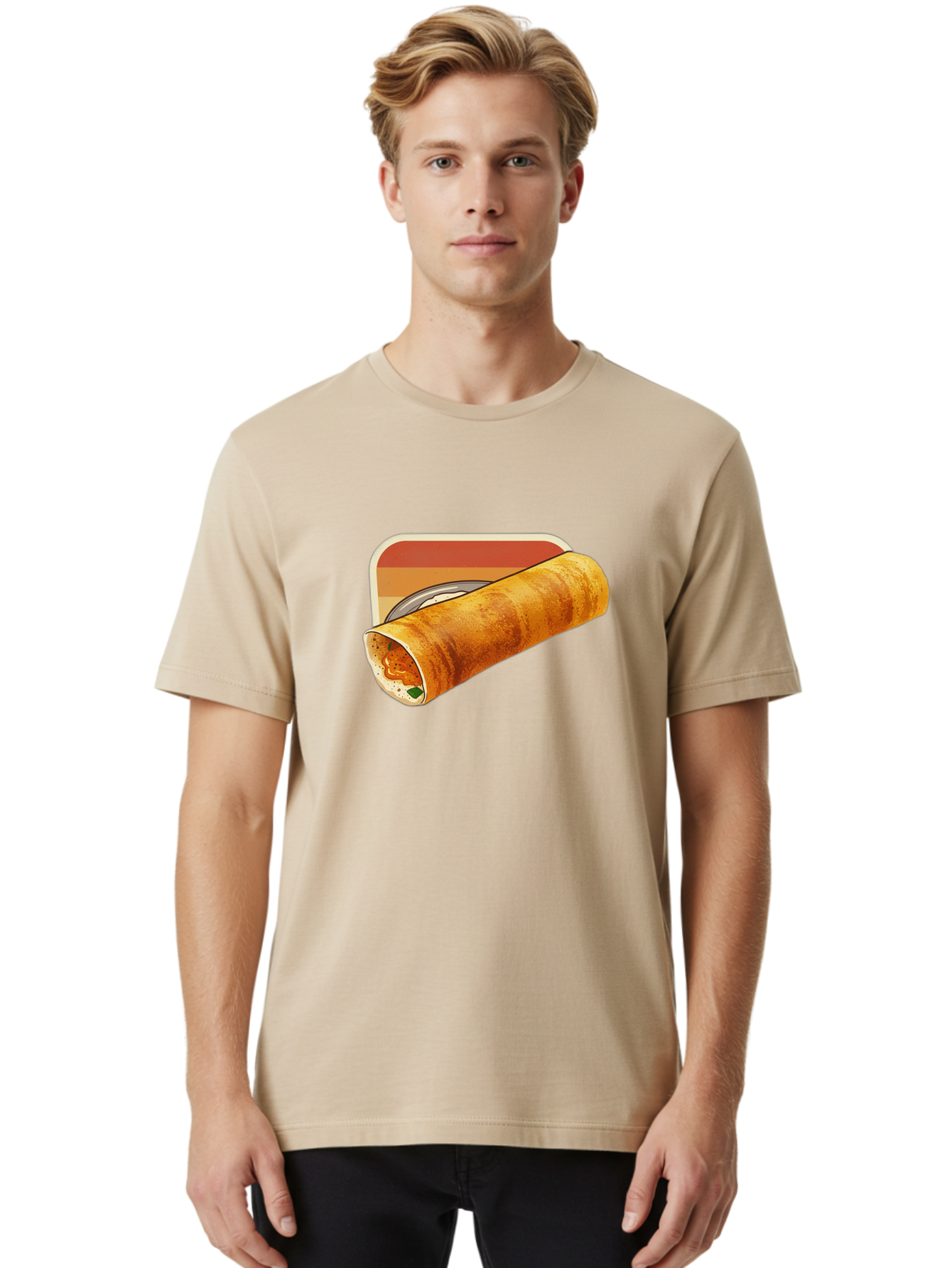 Masala-Dosa-18 Men'S Graphic Tee, 100% Cotton, Comfortable Casual Summer Wear, Machine Washable, South Indian Cuisine, Dosa Recipe, Indian Street Food, Rolled Dosa, Savory Crepe, Spicy Filling, Traditional Breakfast Baa979