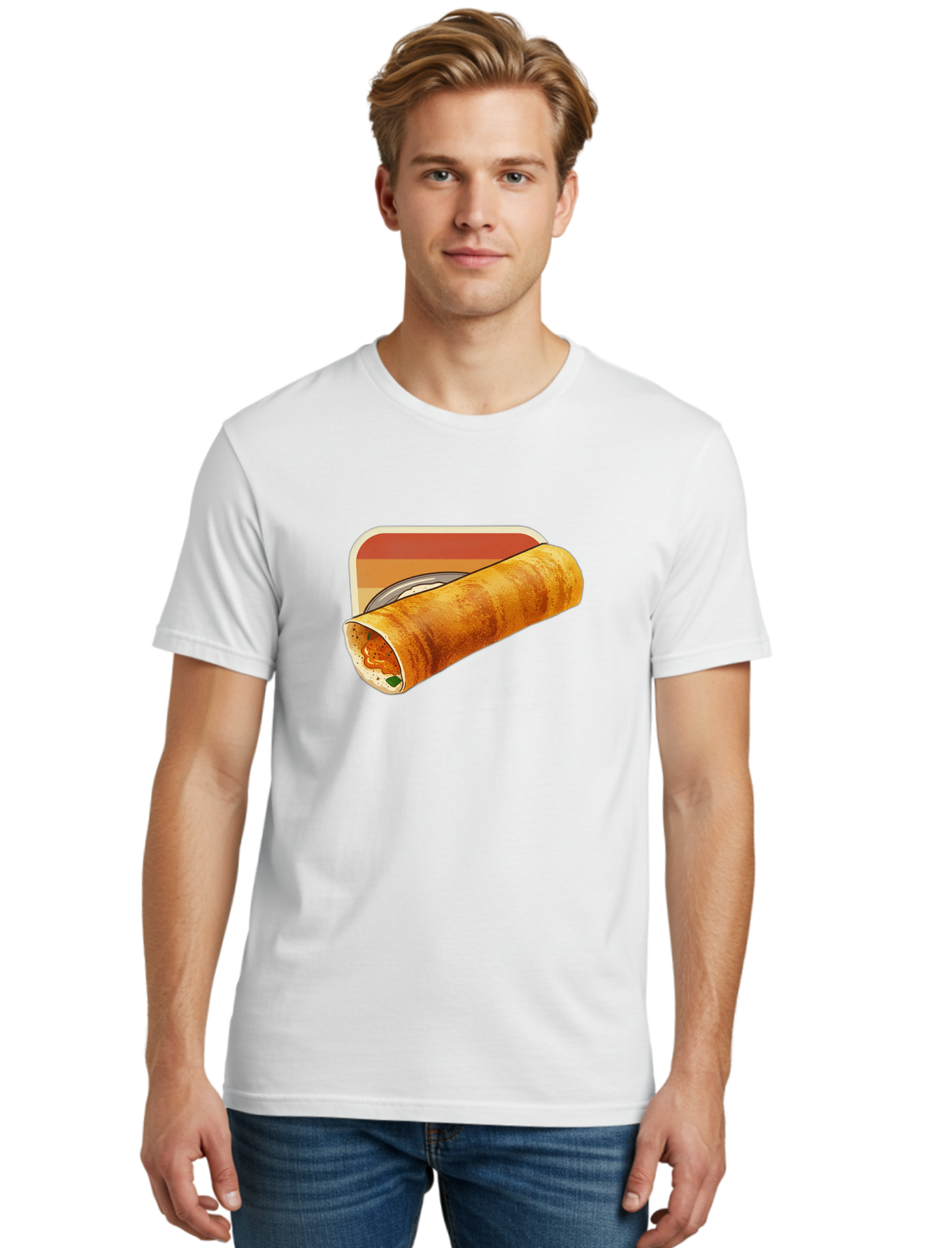 Masala-Dosa-18 Men'S Graphic Tee, 100% Cotton, Comfortable Casual Summer Wear, Machine Washable, South Indian Cuisine, Dosa Recipe, Indian Street Food, Rolled Dosa, Savory Crepe, Spicy Filling, Traditional Breakfast Baa979