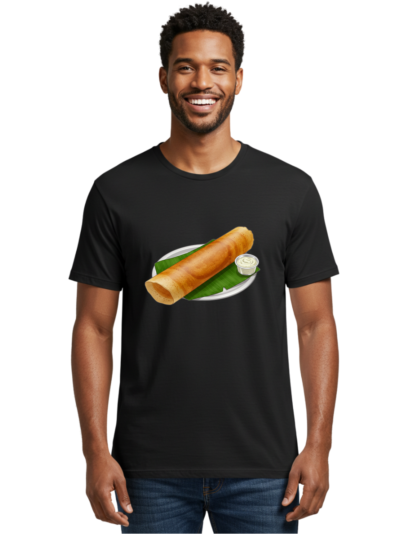 Masala-Dosa-8 Men'S Graphic Tee, 100% Cotton, Comfortable Casual Summer Wear, Machine Washable, South Indian Cuisine, Fermented Rice Crepe, Traditional Breakfast, Dosa With Chutney, Indian Street Food, Savory Crepes, Baa986