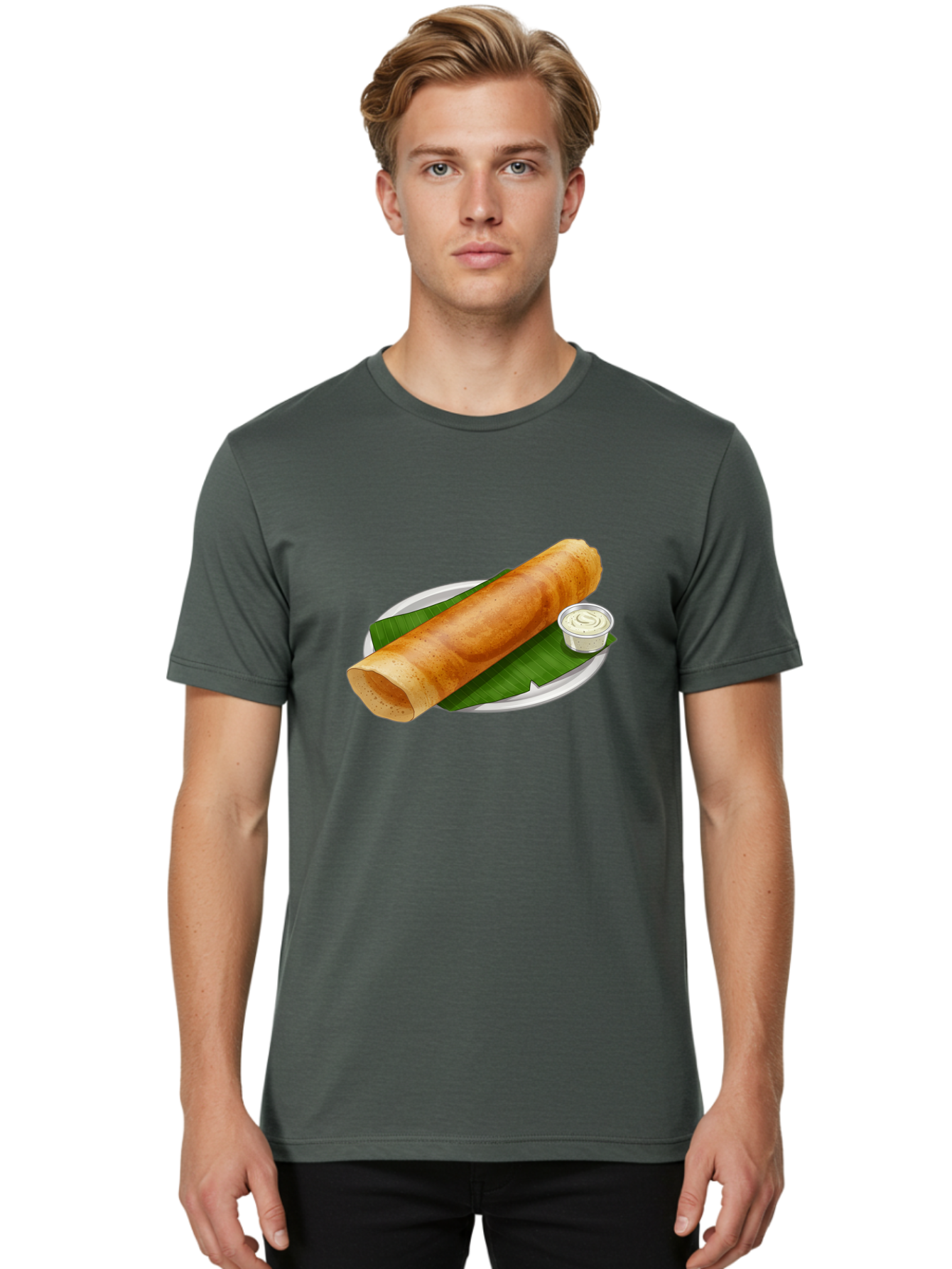 Masala-Dosa-8 Men'S Graphic Tee, 100% Cotton, Comfortable Casual Summer Wear, Machine Washable, South Indian Cuisine, Fermented Rice Crepe, Traditional Breakfast, Dosa With Chutney, Indian Street Food, Savory Crepes, Baa986