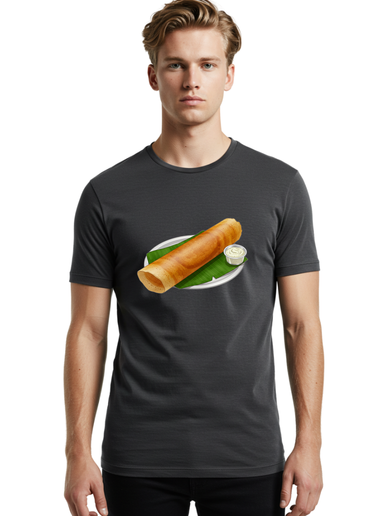 Masala-Dosa-8 Men'S Graphic Tee, 100% Cotton, Comfortable Casual Summer Wear, Machine Washable, South Indian Cuisine, Fermented Rice Crepe, Traditional Breakfast, Dosa With Chutney, Indian Street Food, Savory Crepes, Baa986