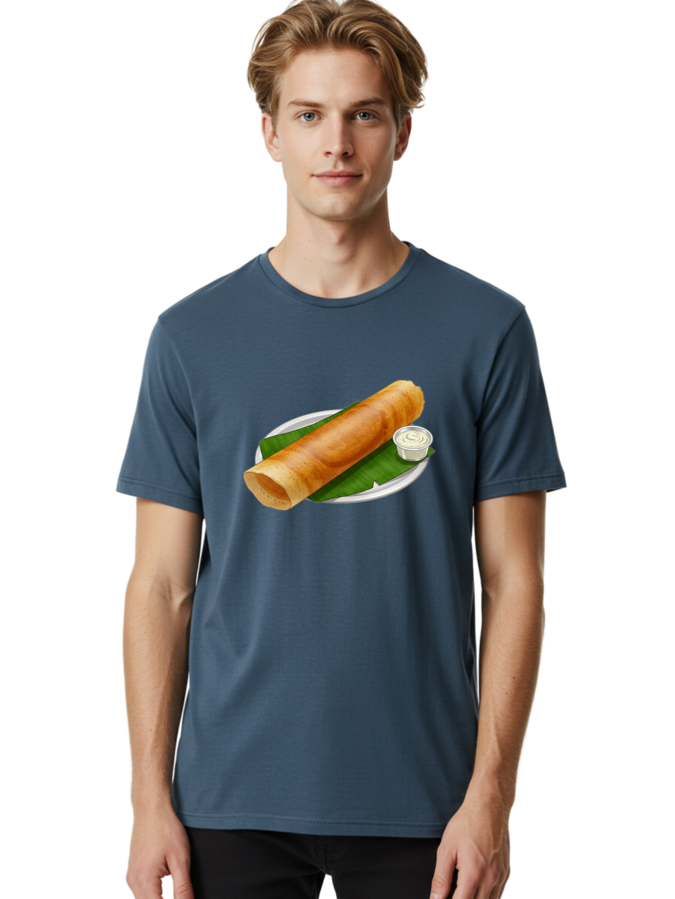 Masala-Dosa-8 Men'S Graphic Tee, 100% Cotton, Comfortable Casual Summer Wear, Machine Washable, South Indian Cuisine, Fermented Rice Crepe, Traditional Breakfast, Dosa With Chutney, Indian Street Food, Savory Crepes, Baa986