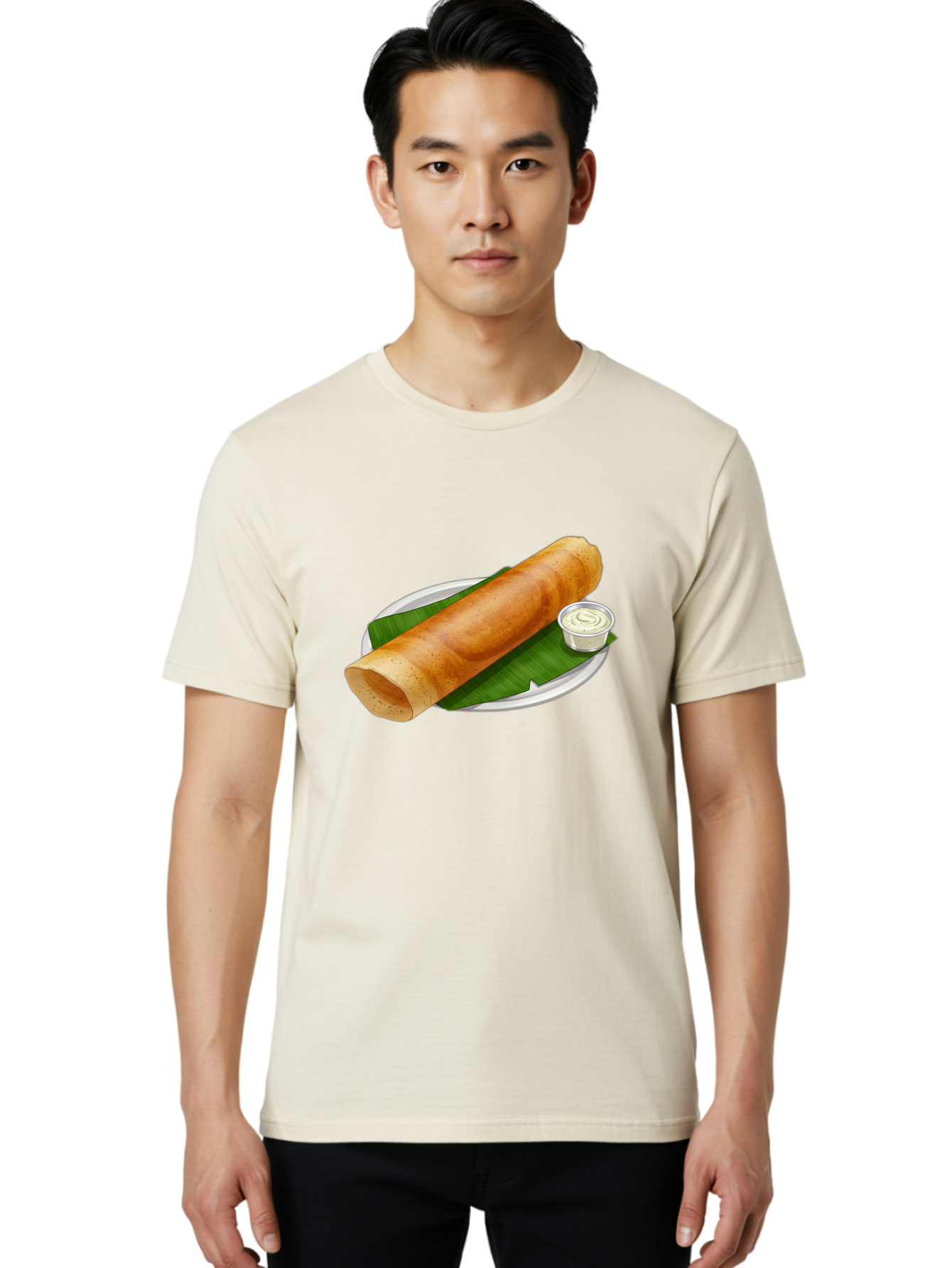 Masala-Dosa-8 Men'S Graphic Tee, 100% Cotton, Comfortable Casual Summer Wear, Machine Washable, South Indian Cuisine, Fermented Rice Crepe, Traditional Breakfast, Dosa With Chutney, Indian Street Food, Savory Crepes, Baa986