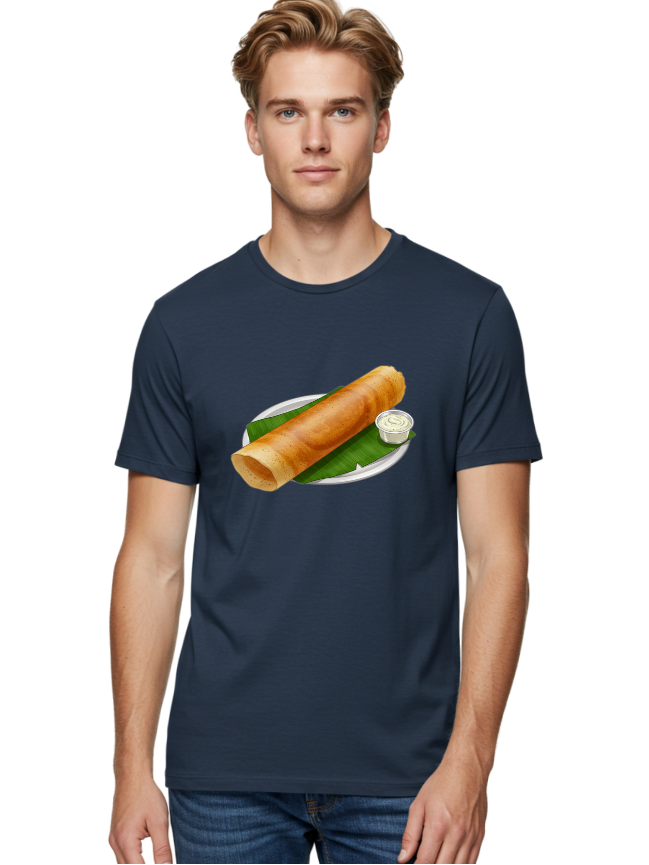 Masala-Dosa-8 Men'S Graphic Tee, 100% Cotton, Comfortable Casual Summer Wear, Machine Washable, South Indian Cuisine, Fermented Rice Crepe, Traditional Breakfast, Dosa With Chutney, Indian Street Food, Savory Crepes, Baa986